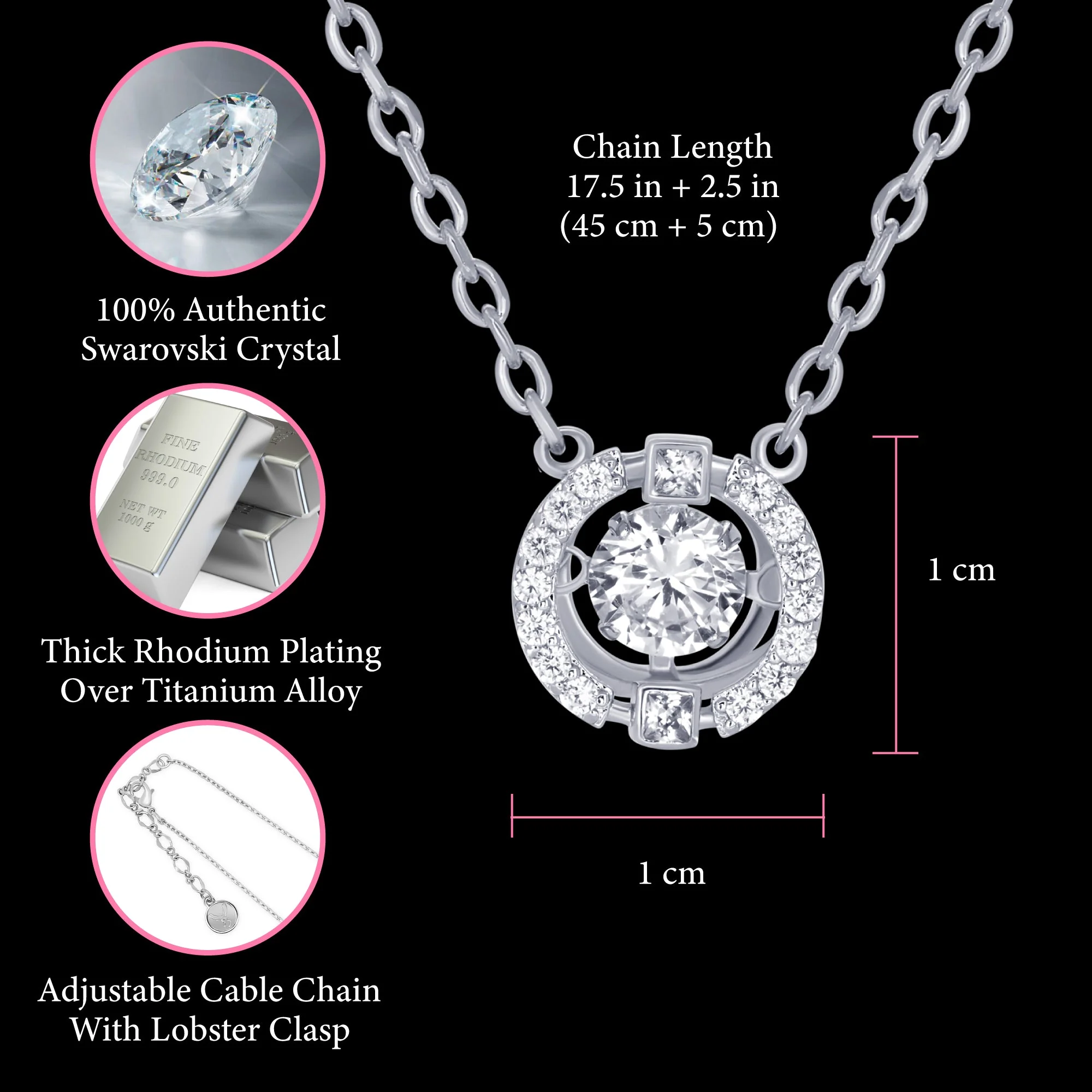 TRYNDI Rhodium Plated Swarovski Crystal Halo Pendant Necklace - Image 3