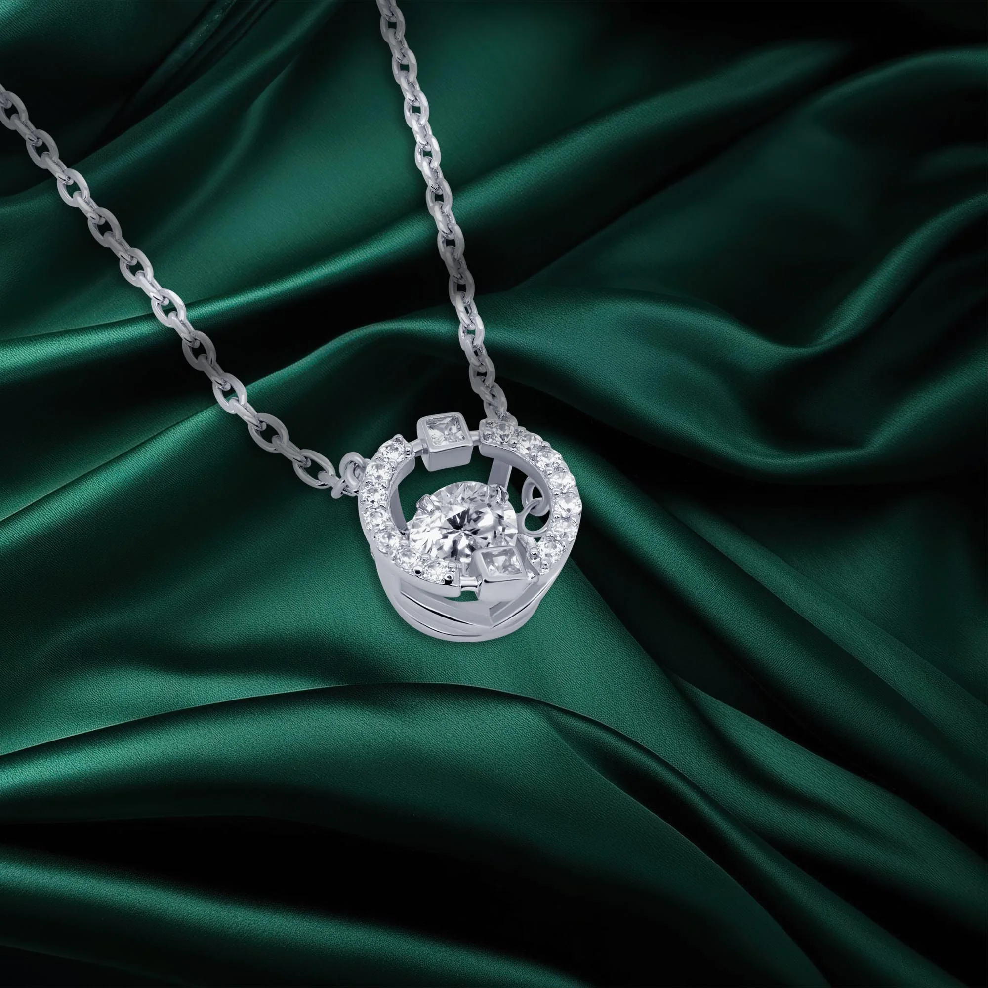TRYNDI Rhodium Plated Swarovski Crystal Halo Pendant Necklace - Image 4