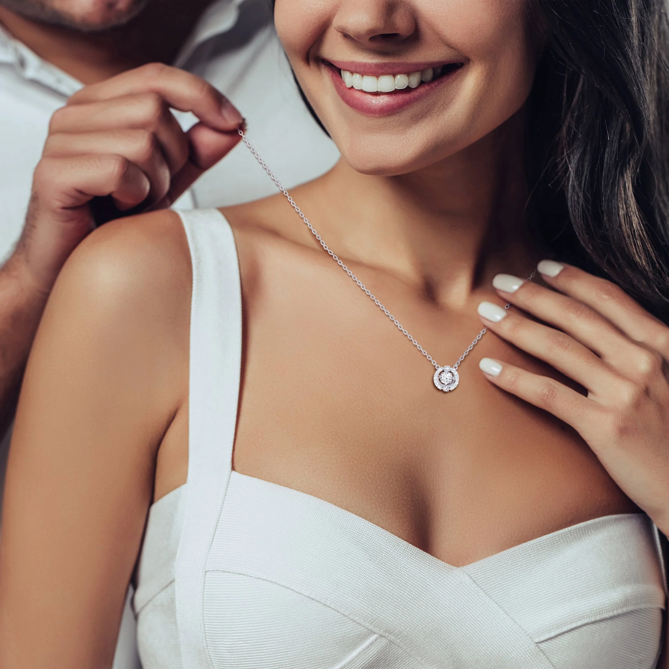 TRYNDI Rhodium Plated Swarovski Crystal Halo Pendant Necklace - Image 5