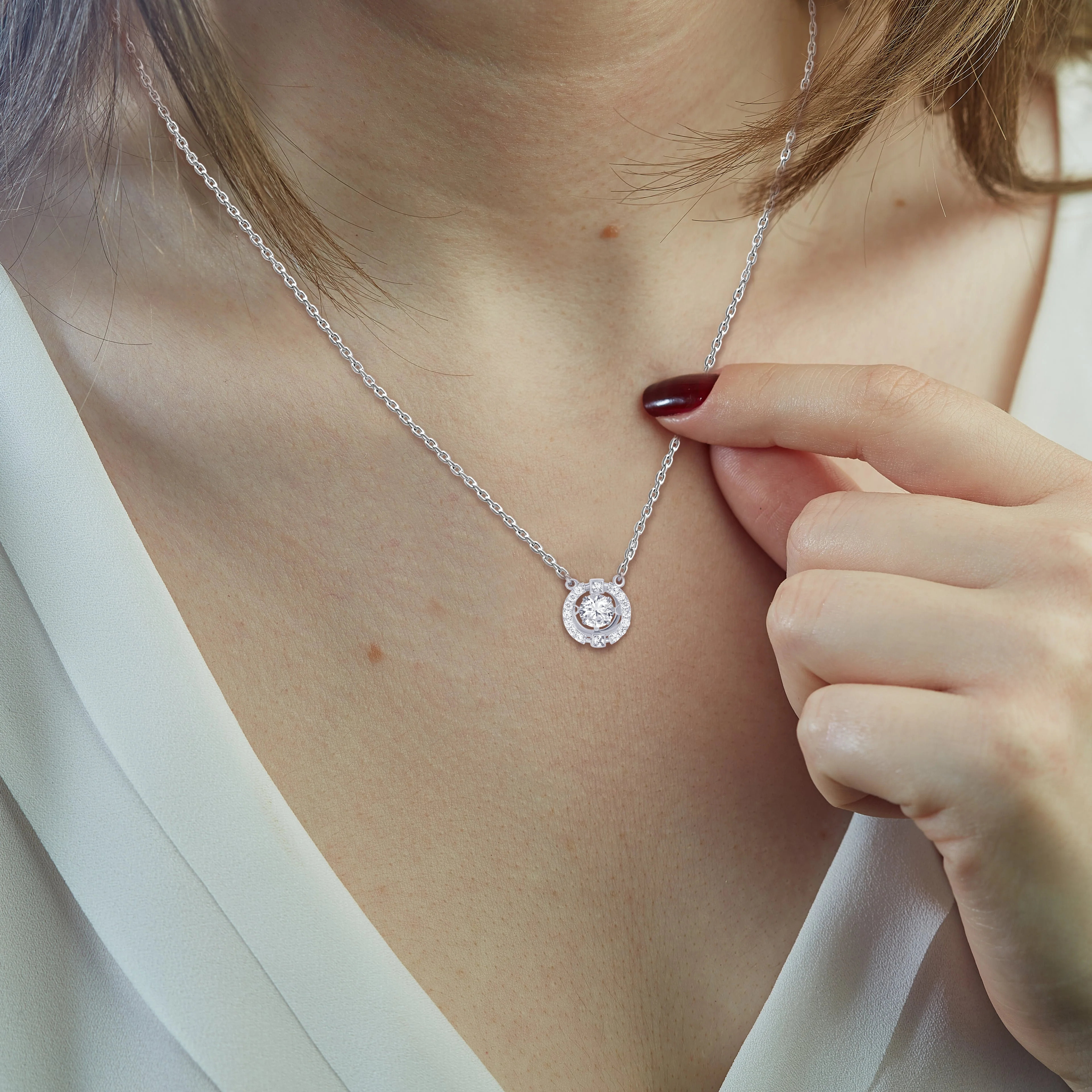 TRYNDI Rhodium Plated Swarovski Crystal Halo Pendant Necklace - Image 6