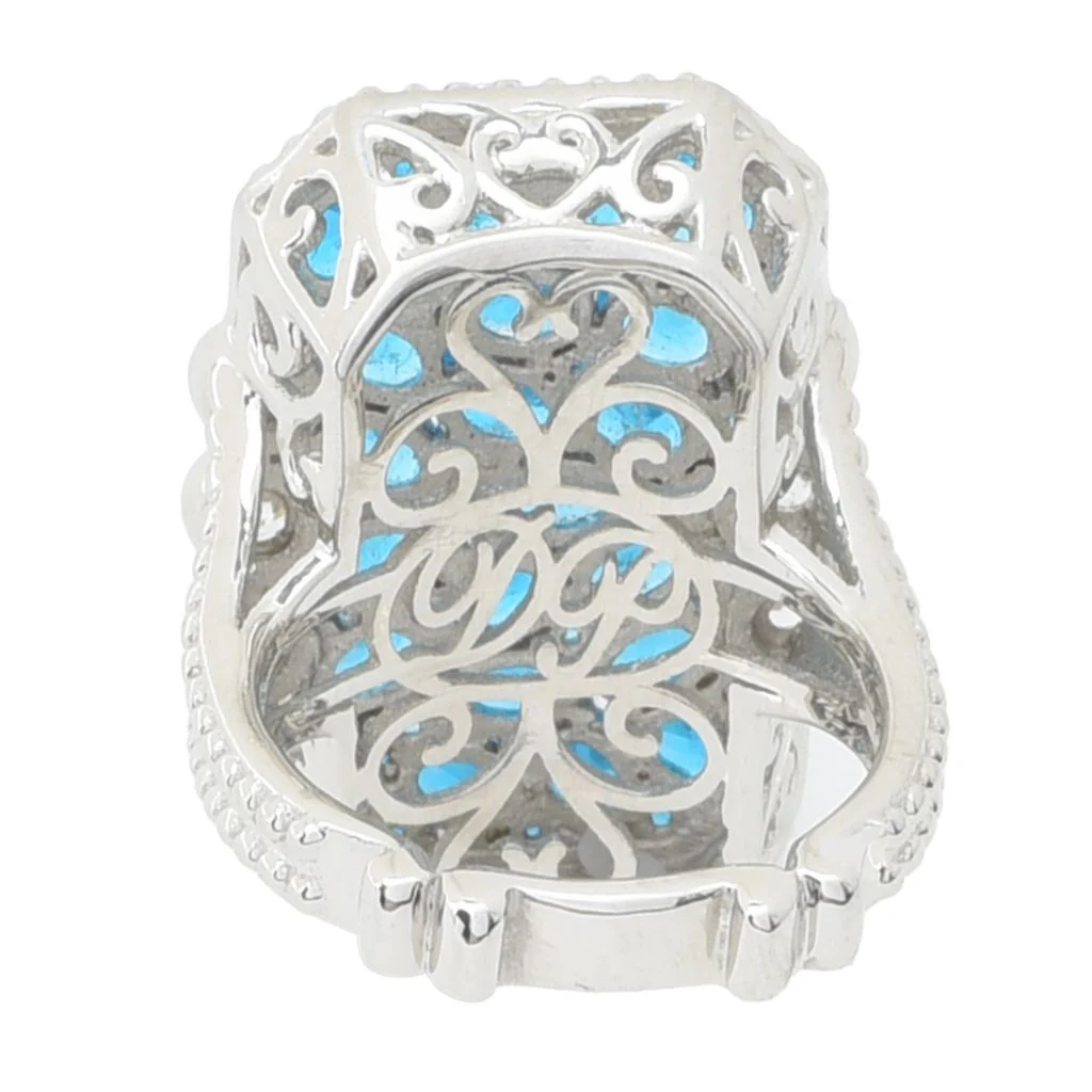 Sterling Silver 4.66ctw Neon Apatite & White Zircon Cluster Elongated Ring - Image 2