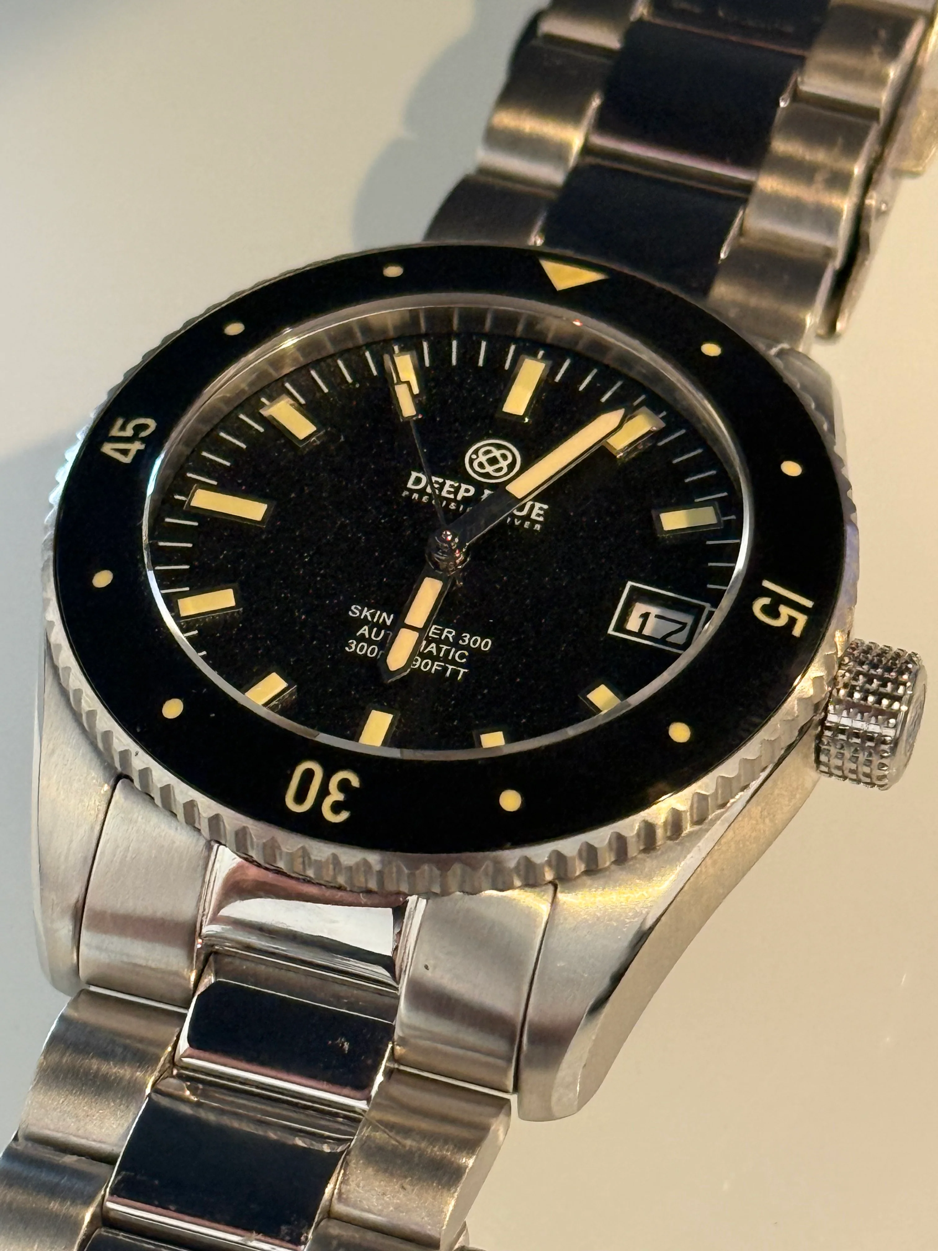 Deep Blue 40mm Skin Diver 300 Automatic Vintage Ceramic Bezel Stick Marker Bracelet Watch - Image 4