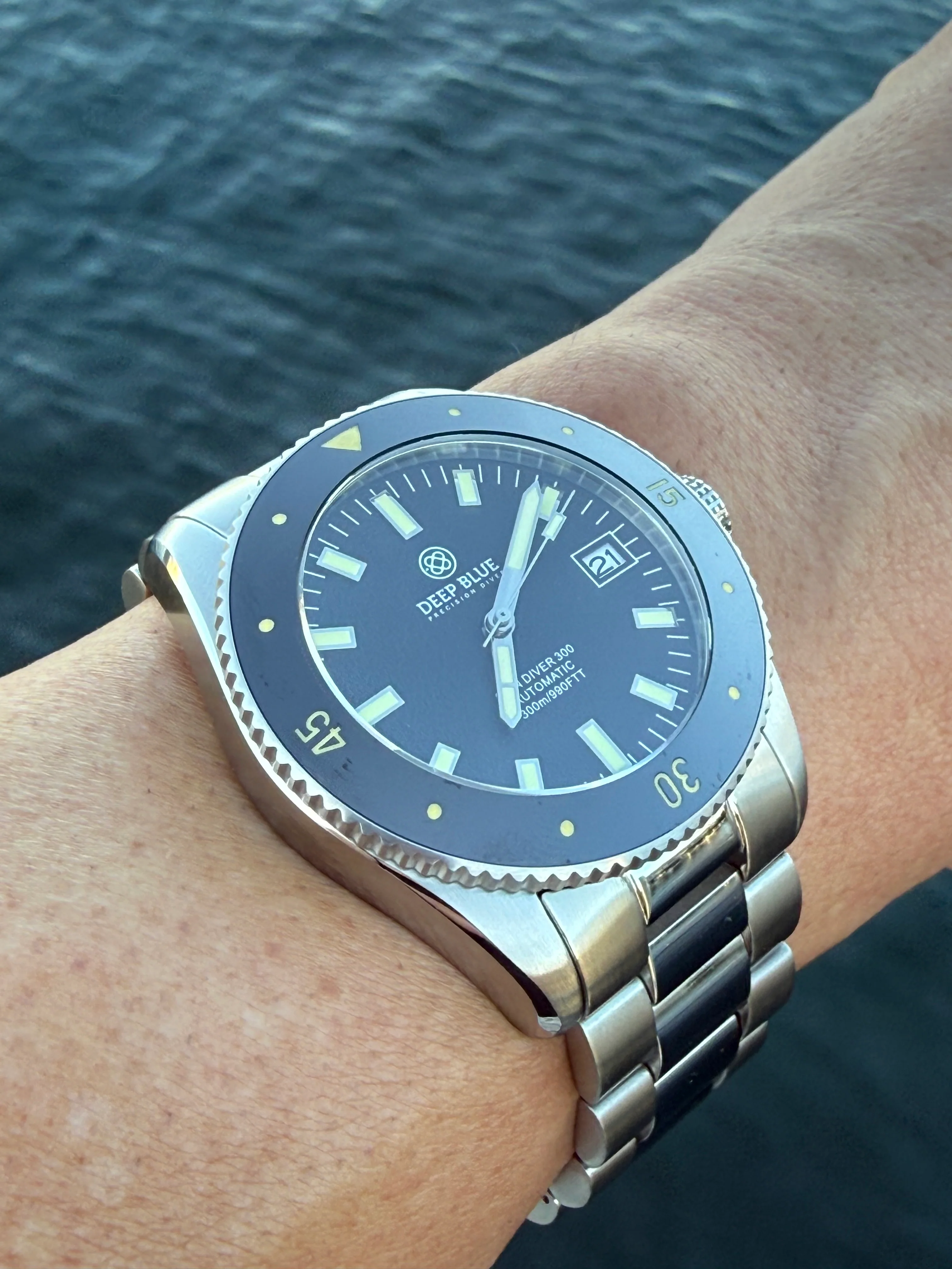 Deep Blue 40mm Skin Diver 300 Automatic Vintage Ceramic Bezel Stick Marker Bracelet Watch - Image 5