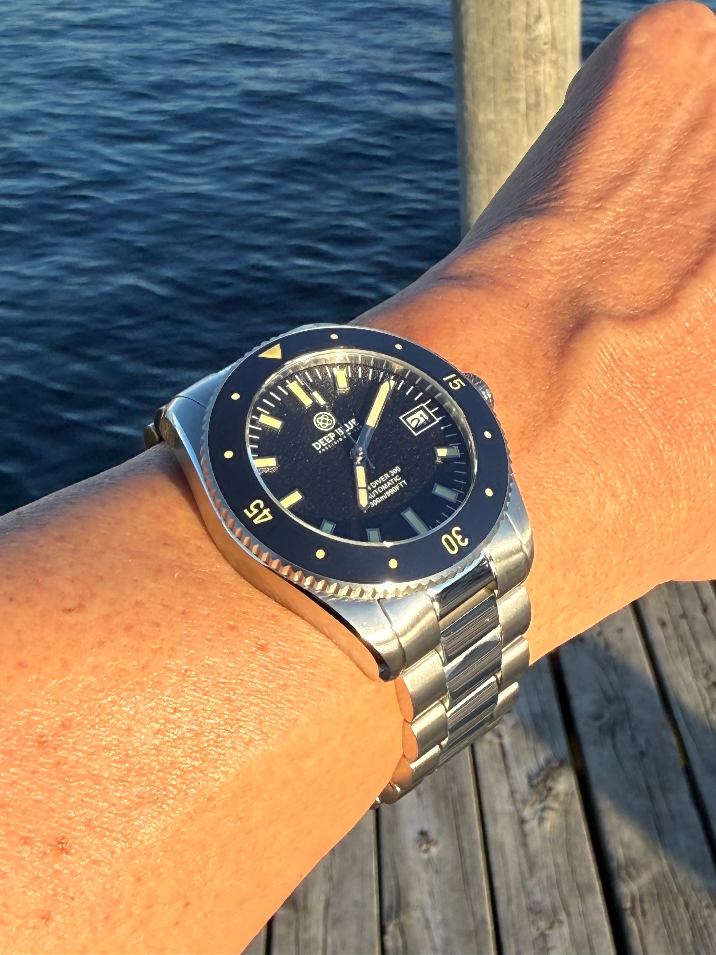 Deep Blue 40mm Skin Diver 300 Automatic Vintage Ceramic Bezel Stick Marker Bracelet Watch - Image 6