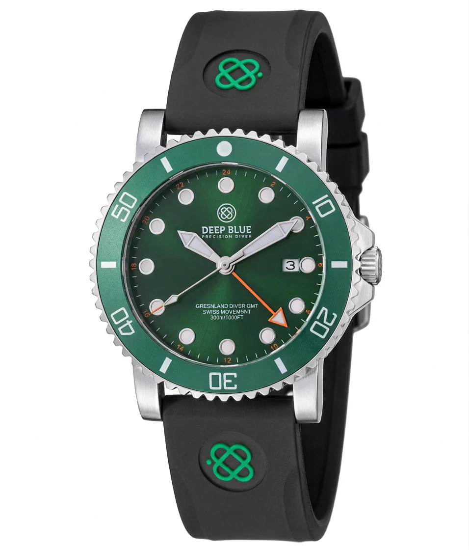 Deep Blue 44mm Green Land Quartz Dual Time Silicone Strap Watch - Image 2