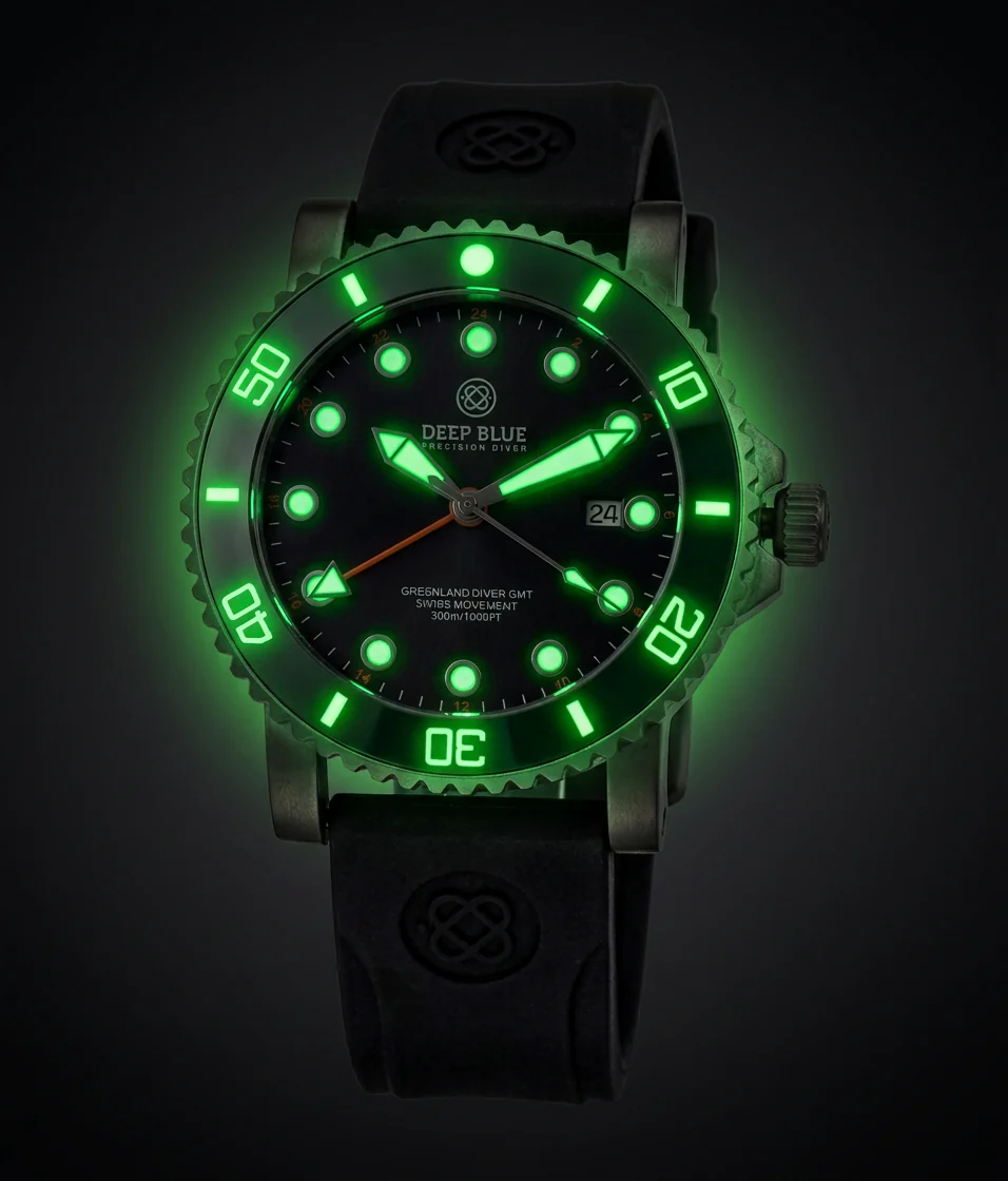 Deep Blue 44mm Green Land Quartz Dual Time Silicone Strap Watch - Image 3