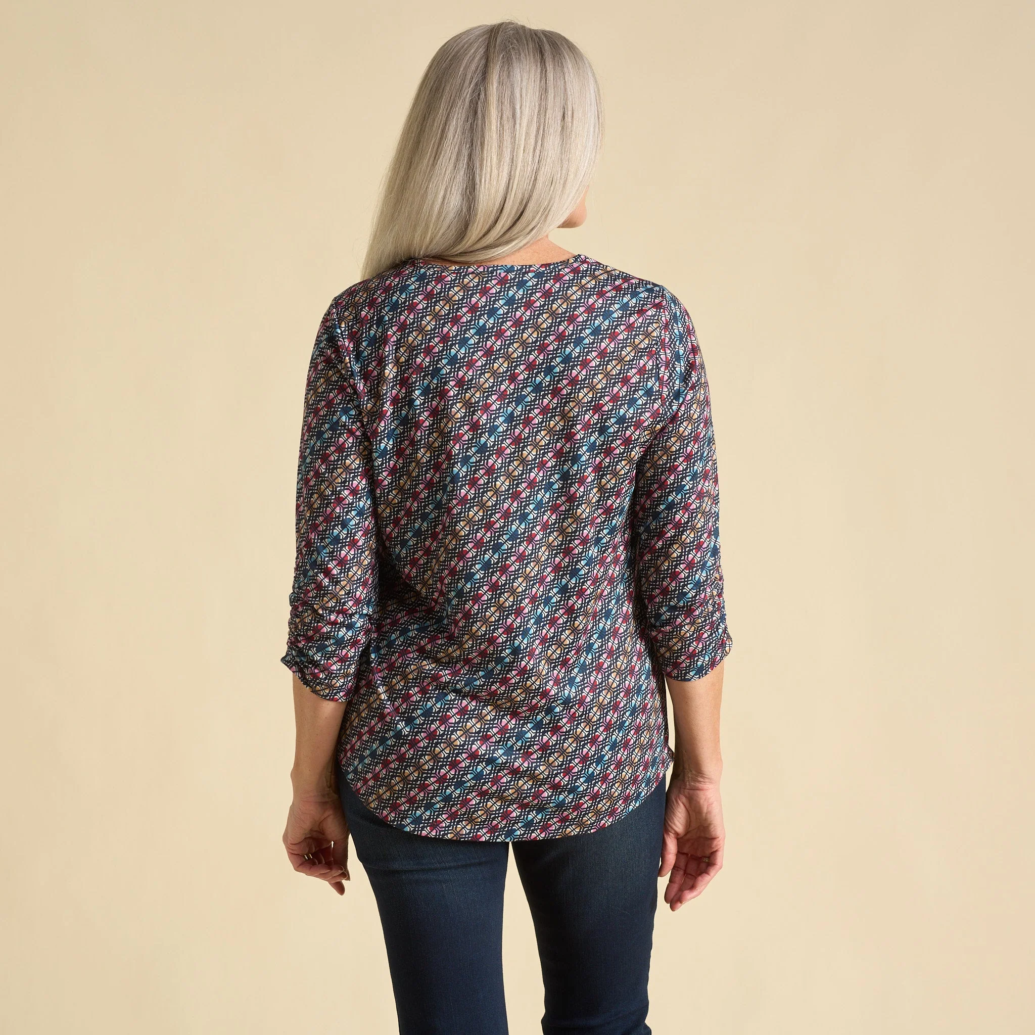 Christopher & Banks Diagonal Geo Print Keyhole Neck 3/4 Sleeve Tee - Image 3