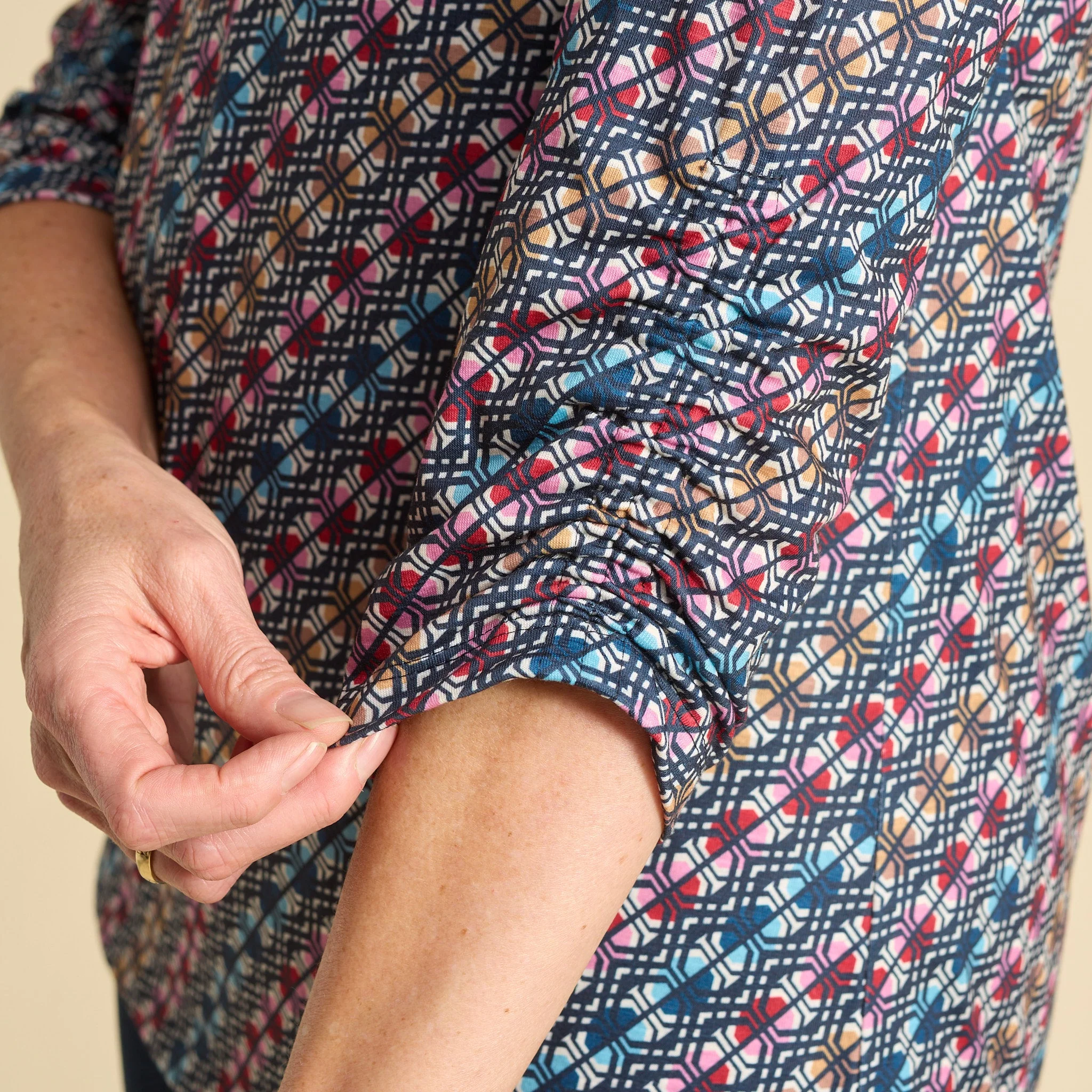 Christopher & Banks Diagonal Geo Print Keyhole Neck 3/4 Sleeve Tee - Image 6