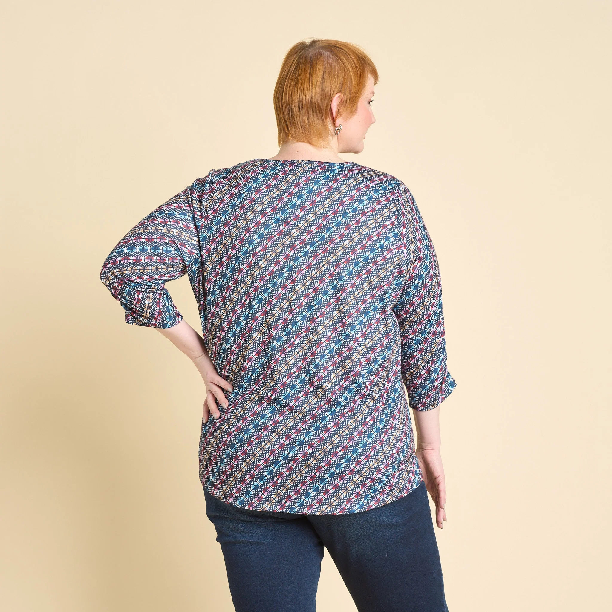 Christopher & Banks Diagonal Geo Print Keyhole Neck 3/4 Sleeve Tee - Image 8