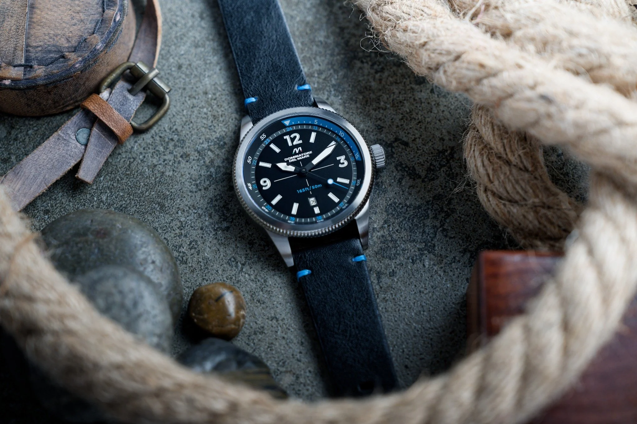Dominatore Del Mare Men's 42mm Aviatore Quartz Leather Strap Watch - Image 4