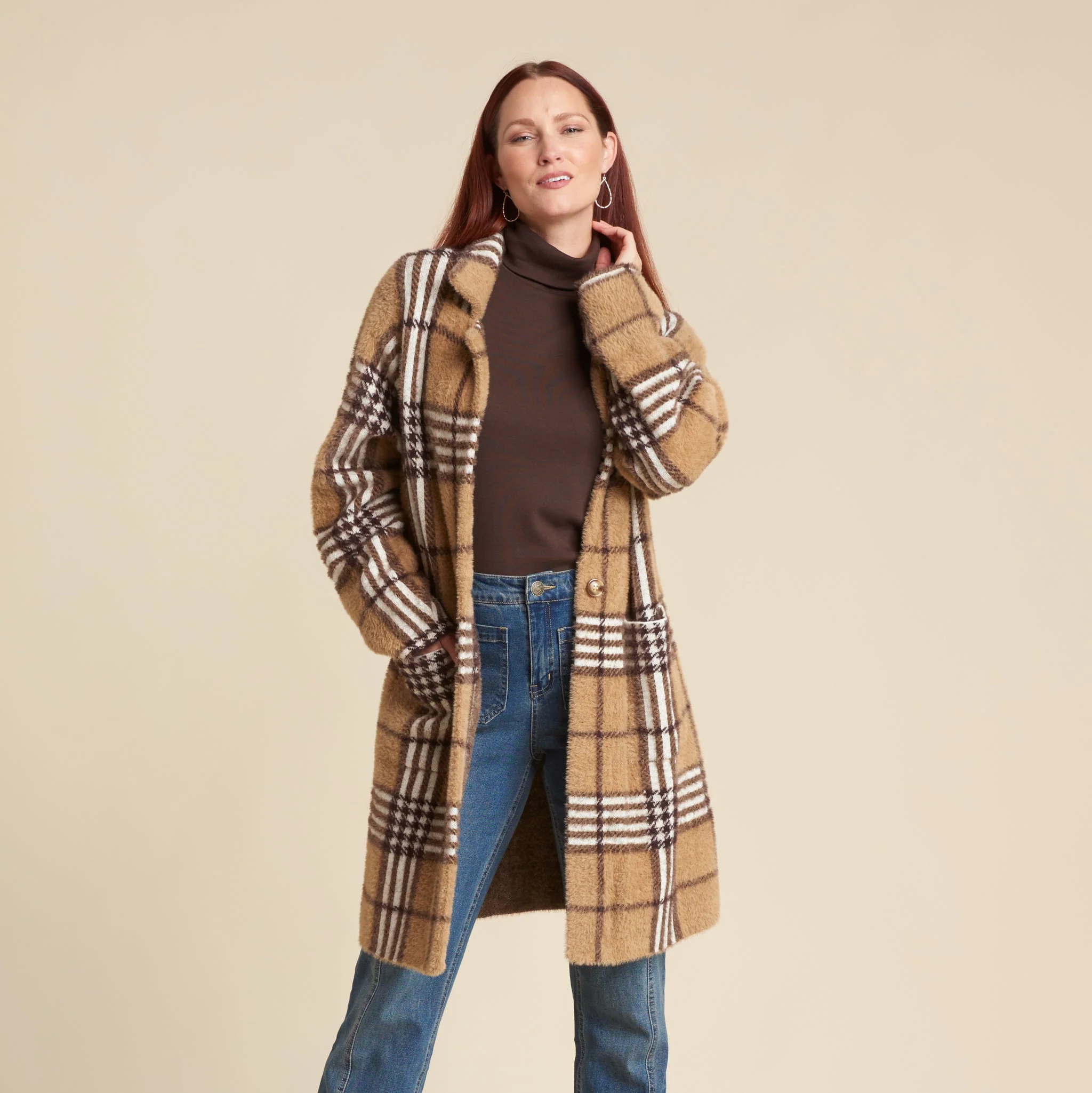 Christopher & Banks Double Knit Plaid Coatigan - Image 4