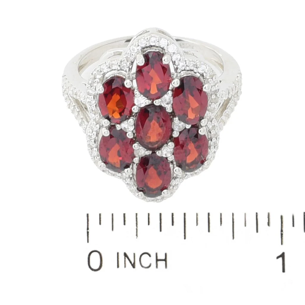 Platinum Plated 4.95ctw Garnet & White Zircon Cluster Ring - Image 2