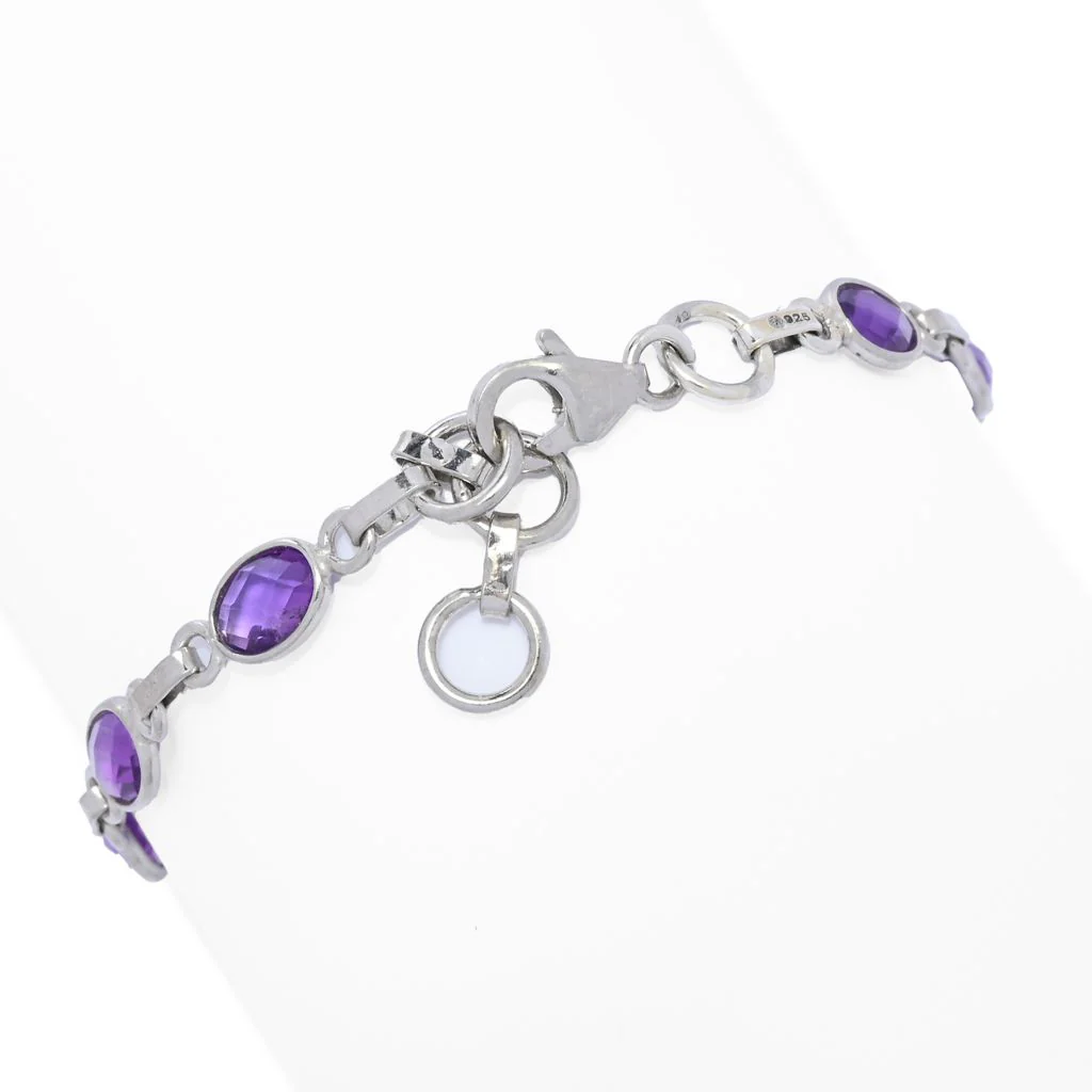 Platinum Plated 7x5mm African Amethyst Oval 7" Station Bracelet - Image 2