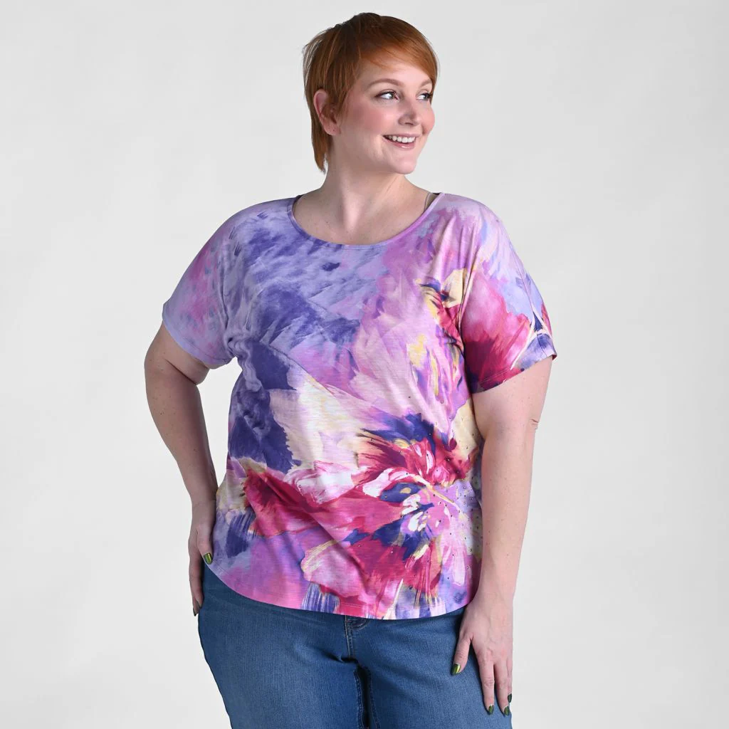 Christopher & Banks Embellished Floral Print Dolman Sleeve Tee - Image 2