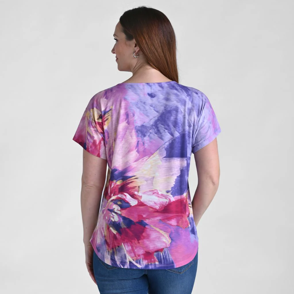 Christopher & Banks Embellished Floral Print Dolman Sleeve Tee - Image 3