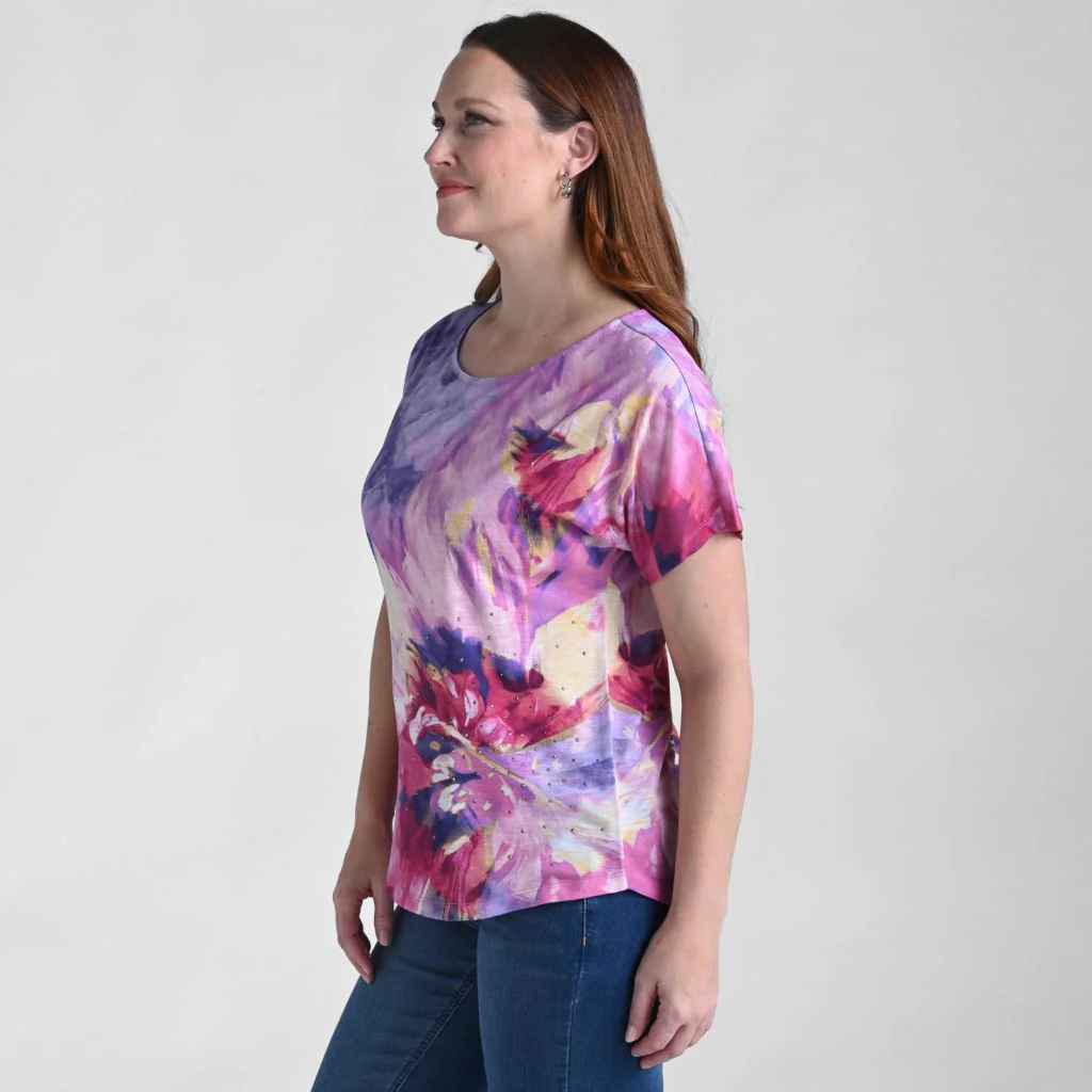 Christopher & Banks Embellished Floral Print Dolman Sleeve Tee - Image 4
