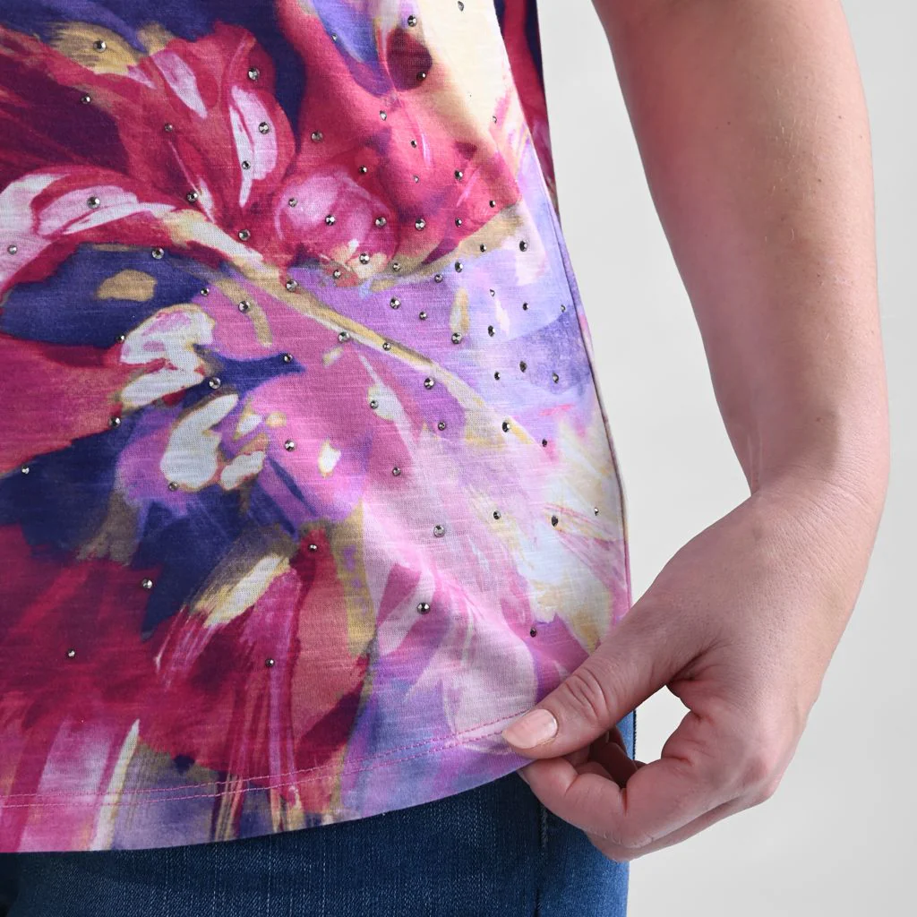 Christopher & Banks Embellished Floral Print Dolman Sleeve Tee - Image 5
