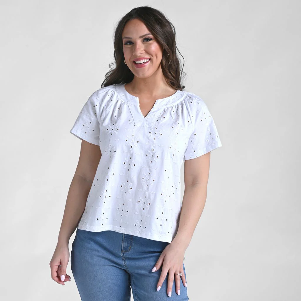 Christopher & Banks Embroidered Eyelet Notch Neck Top - Image 2
