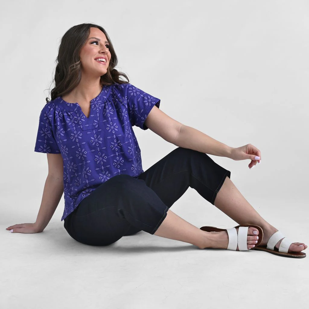 Christopher & Banks Embroidered Eyelet Notch Neck Top - Image 3