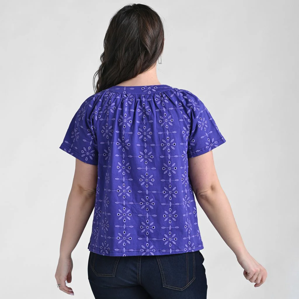 Christopher & Banks Embroidered Eyelet Notch Neck Top - Image 4
