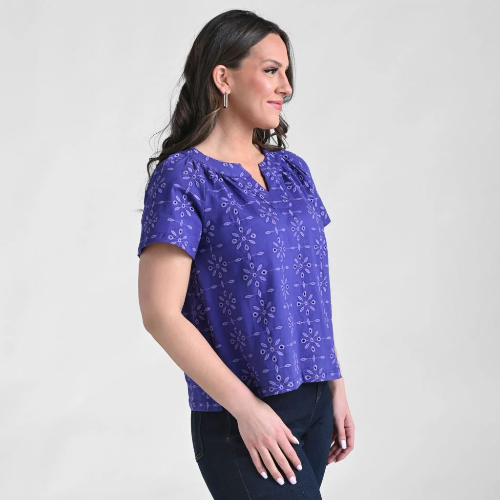Christopher & Banks Embroidered Eyelet Notch Neck Top - Image 5