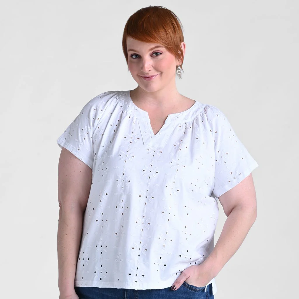 Christopher & Banks Embroidered Eyelet Notch Neck Top - Image 7