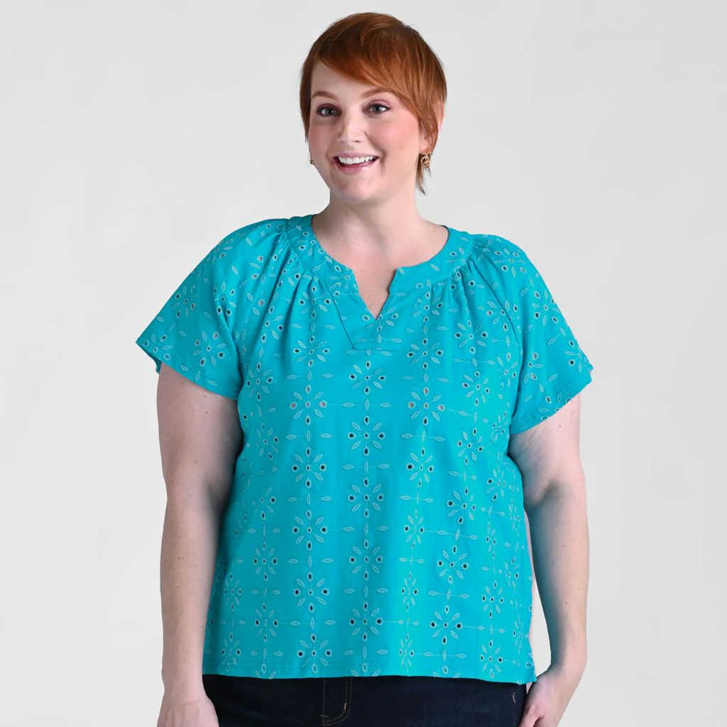 Christopher & Banks Embroidered Eyelet Notch Neck Top - Image 9