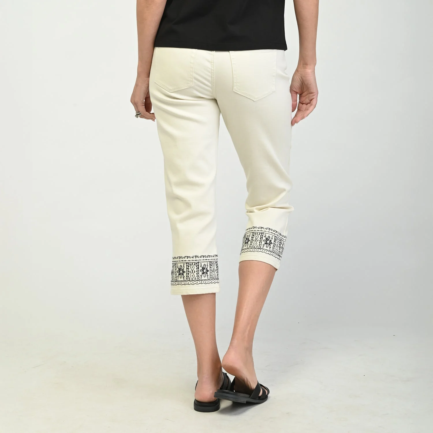 Christopher & Banks Embroidered Hem Relaxed Fit Denim Capri - Image 4