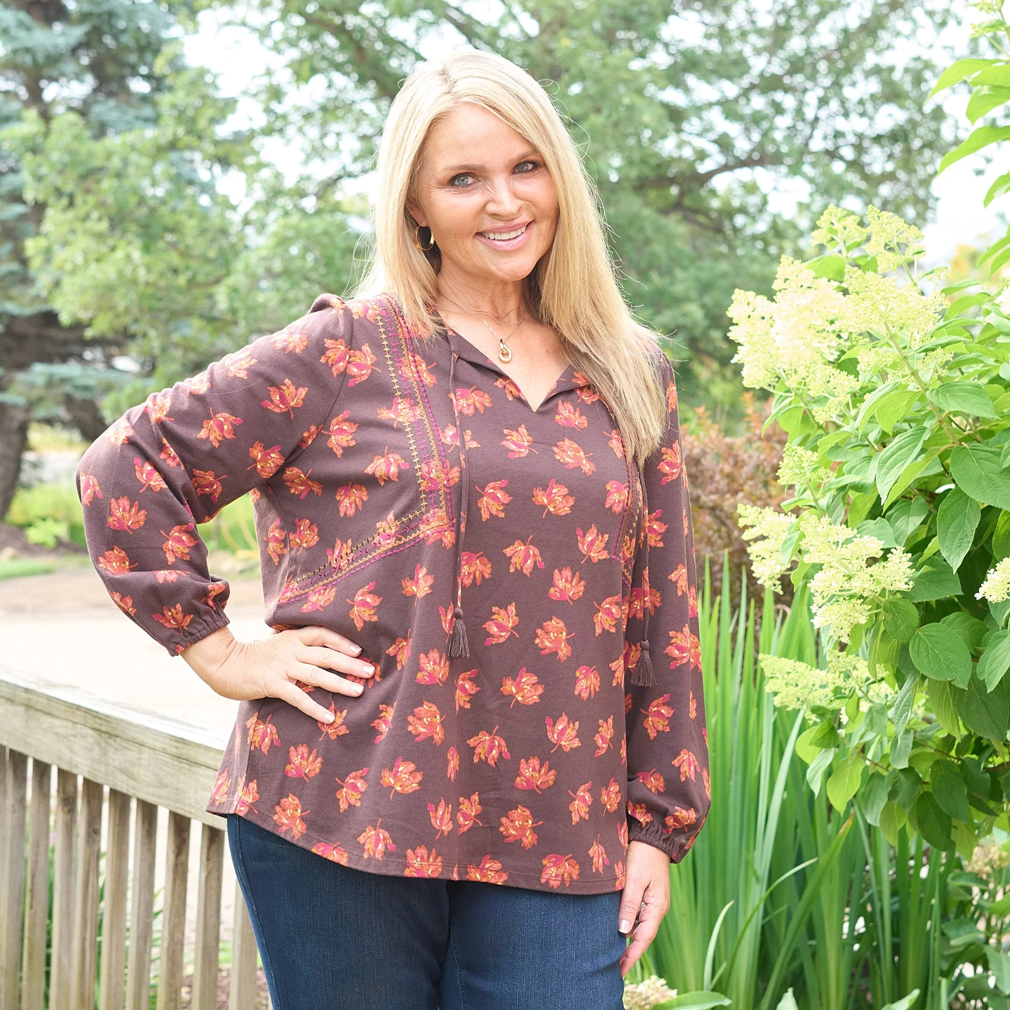 Christopher & Banks Embroidered Tie Neck Peasant Top - Image 2