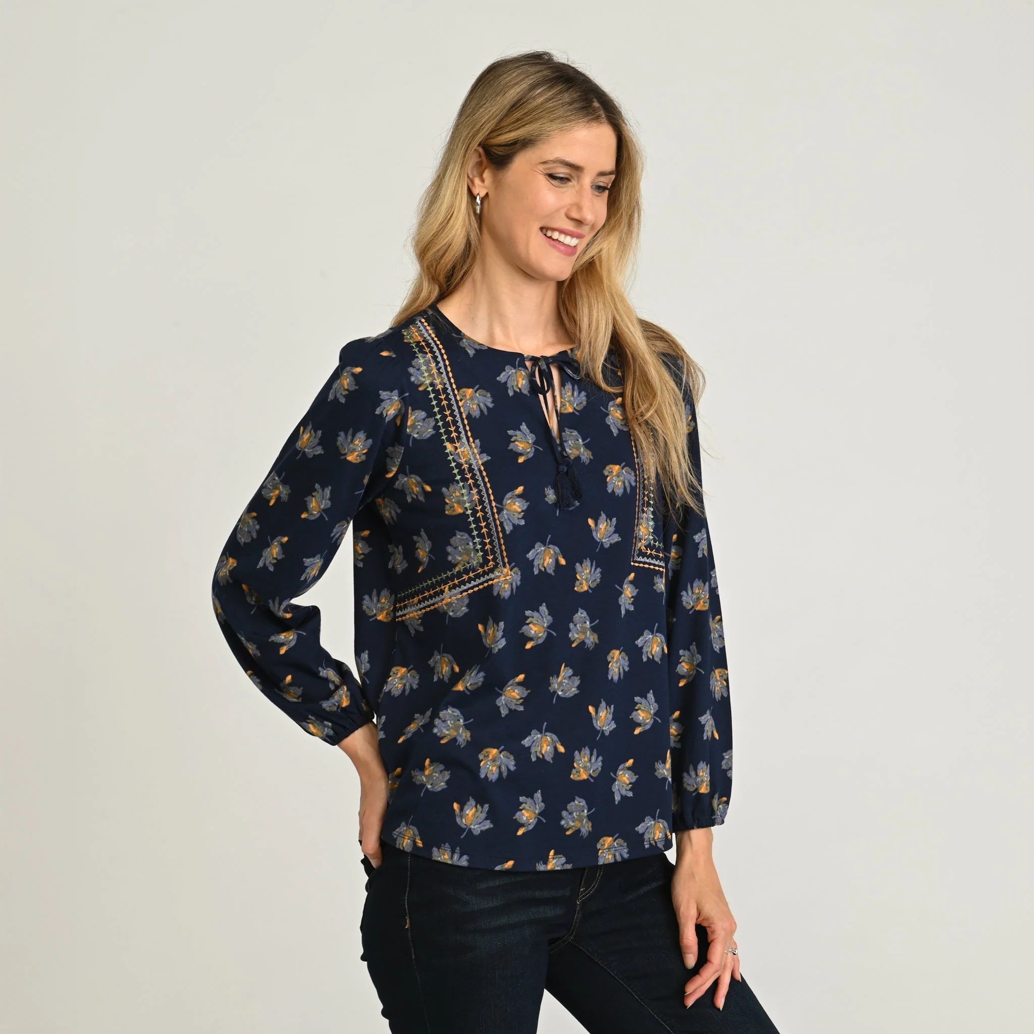 Christopher & Banks Embroidered Tie Neck Peasant Top - Image 5