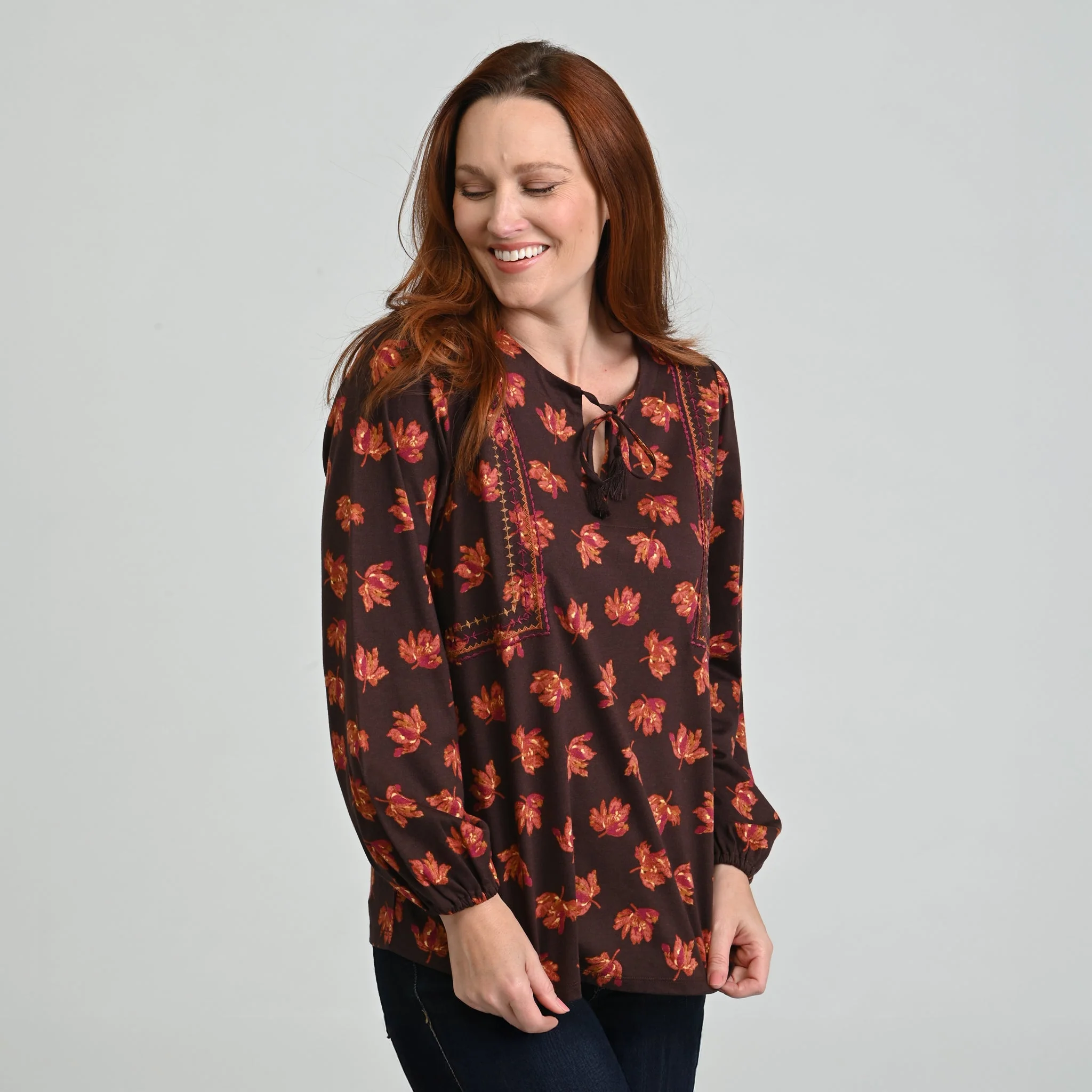 Christopher & Banks Embroidered Tie Neck Peasant Top - Image 6