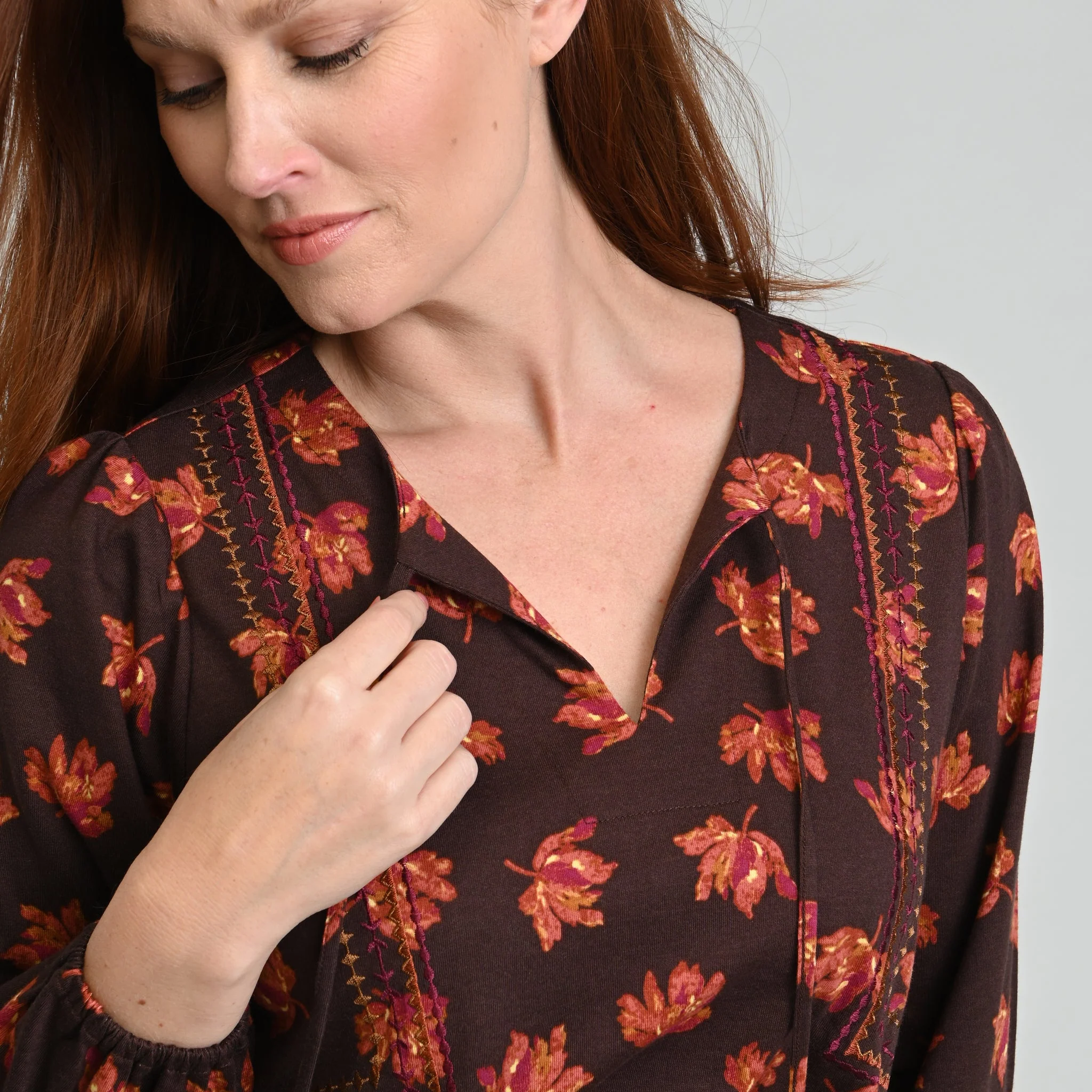 Christopher & Banks Embroidered Tie Neck Peasant Top - Image 7