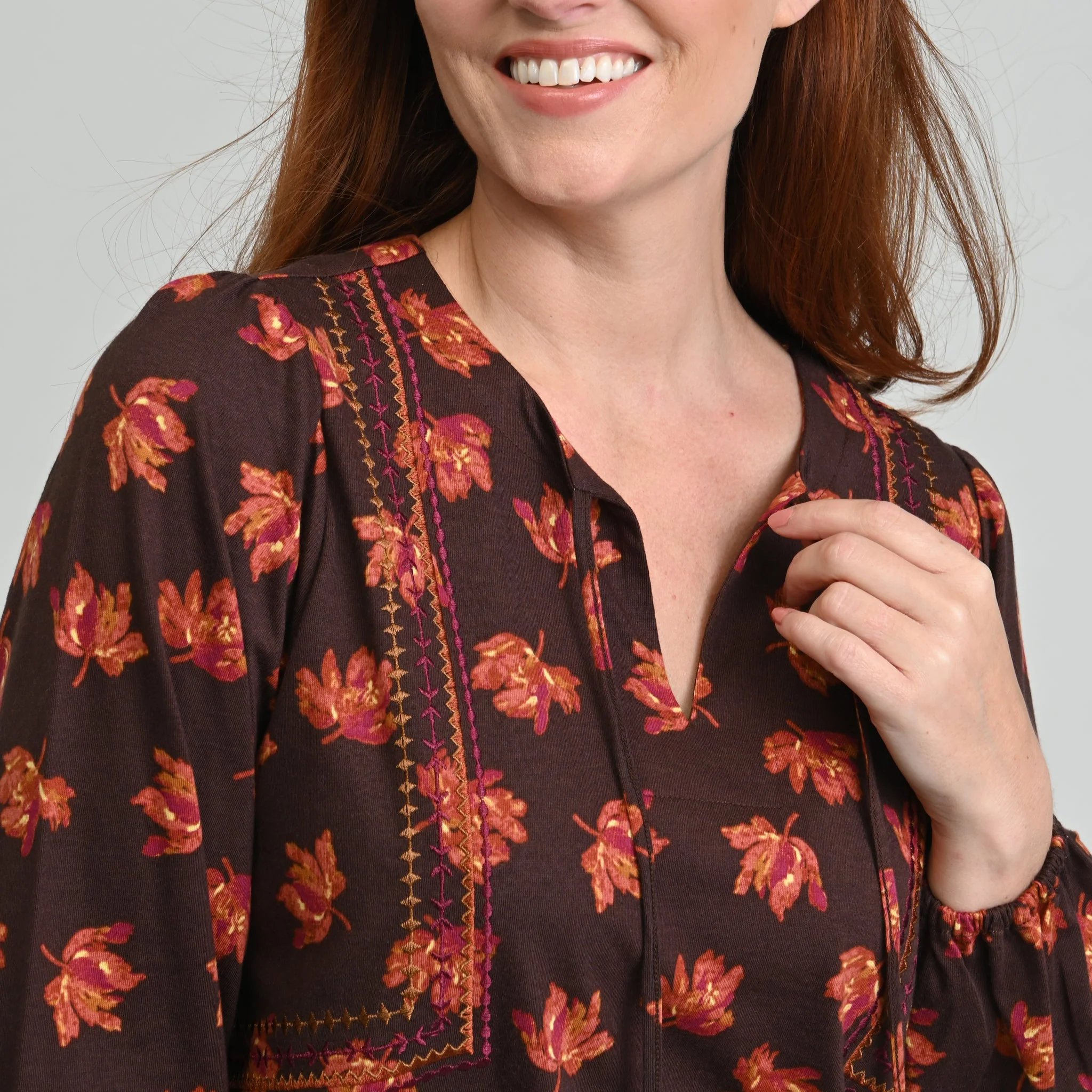 Christopher & Banks Embroidered Tie Neck Peasant Top - Image 8