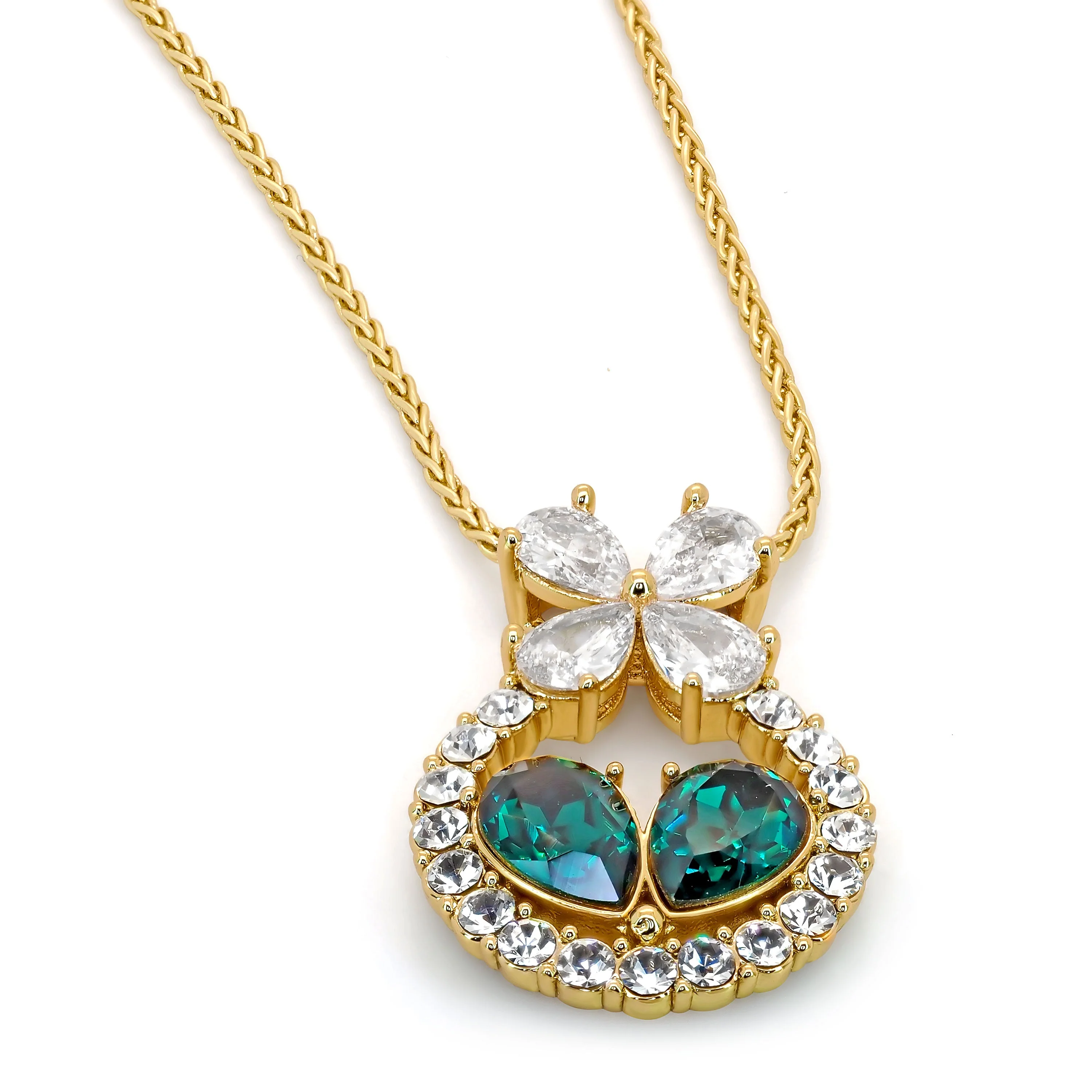 TRYNDI 18K Gold Plated Simulated Emerald Heart Swarovski Crystal Necklace - Image 2
