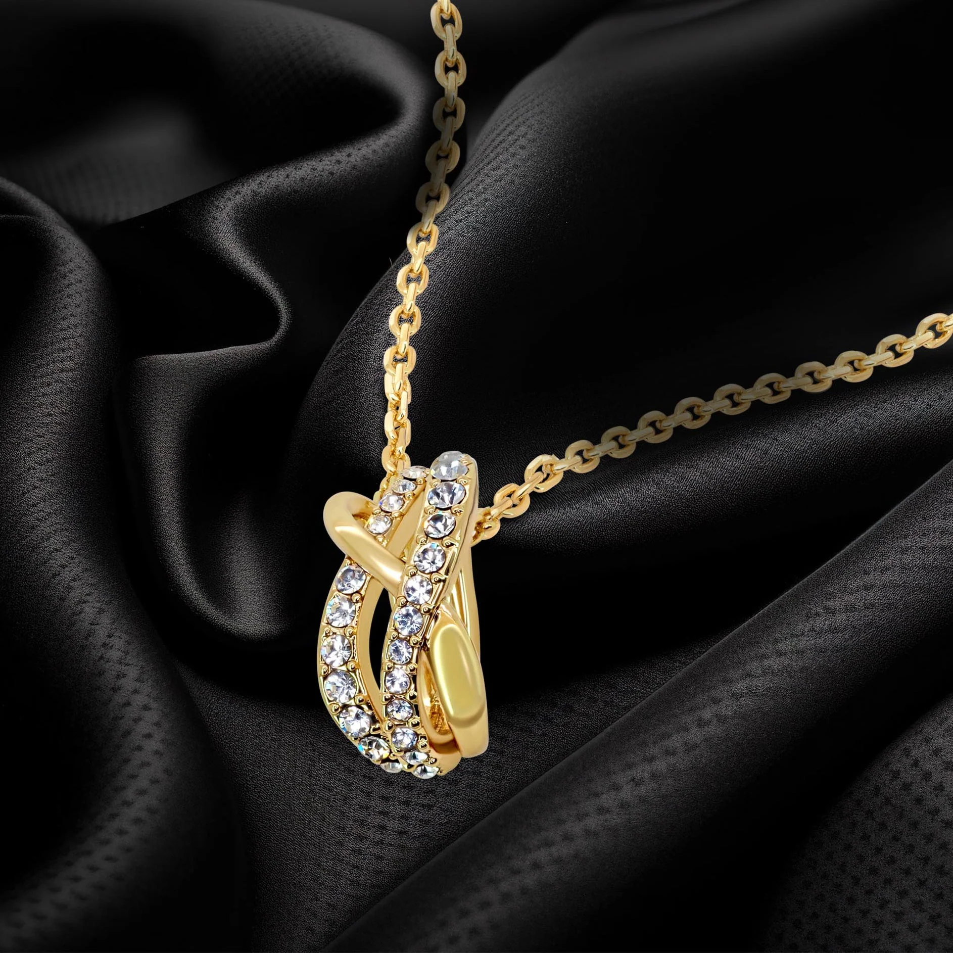 TRYNDI 18K Gold Plated "Eternal Knot" Swarovski Crystal Accented Necklace - Image 3