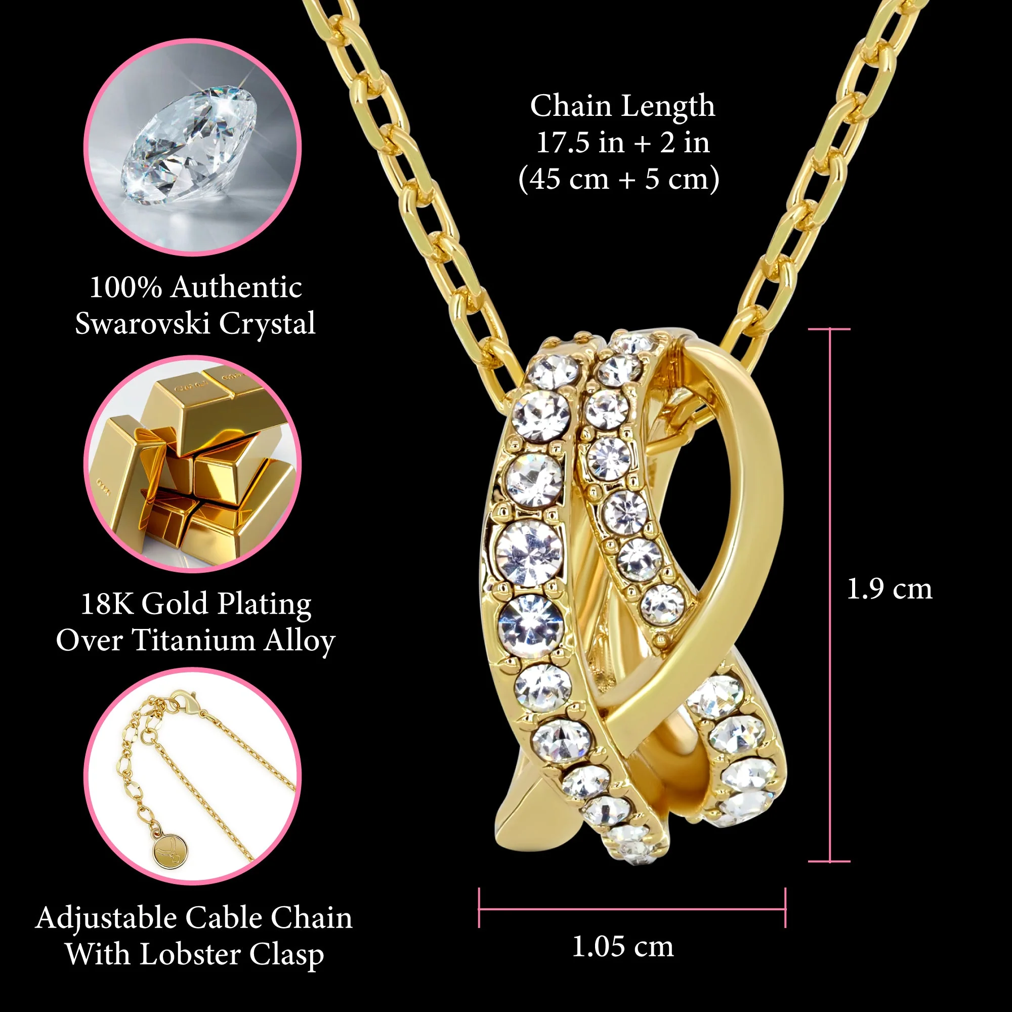 TRYNDI 18K Gold Plated "Eternal Knot" Swarovski Crystal Accented Necklace - Image 4