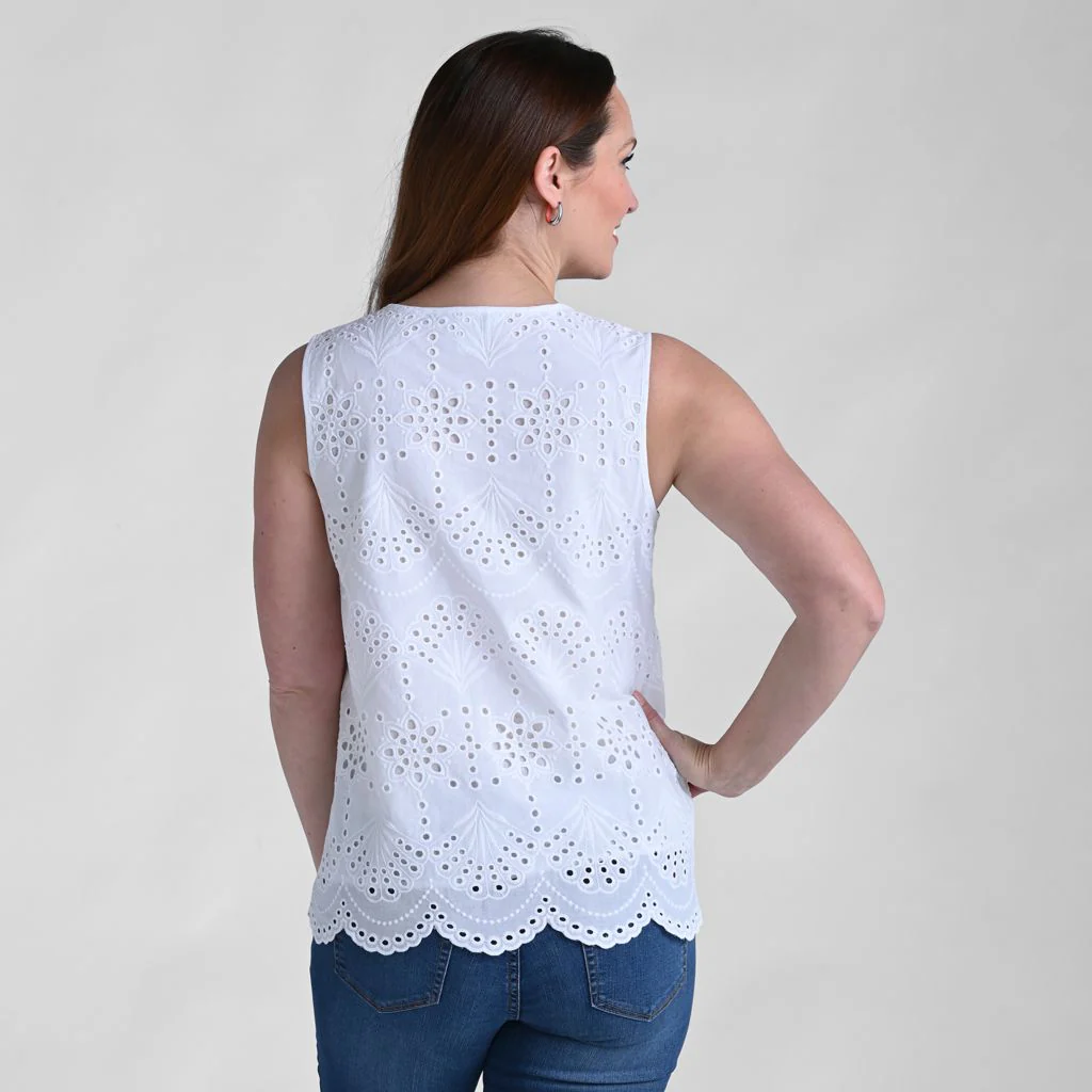 Christopher & Banks Eyelet Tie Neck Sleeveless Blouse - Image 2