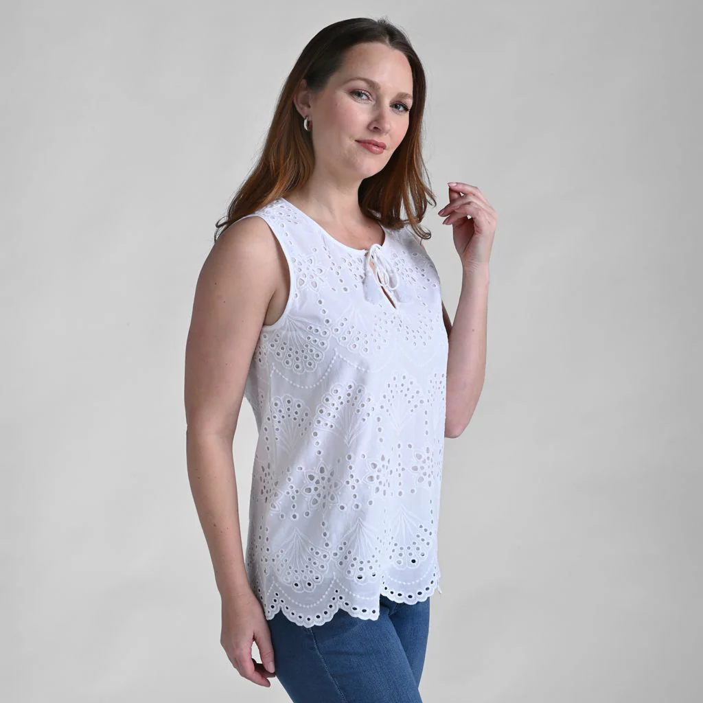 Christopher & Banks Eyelet Tie Neck Sleeveless Blouse - Image 3