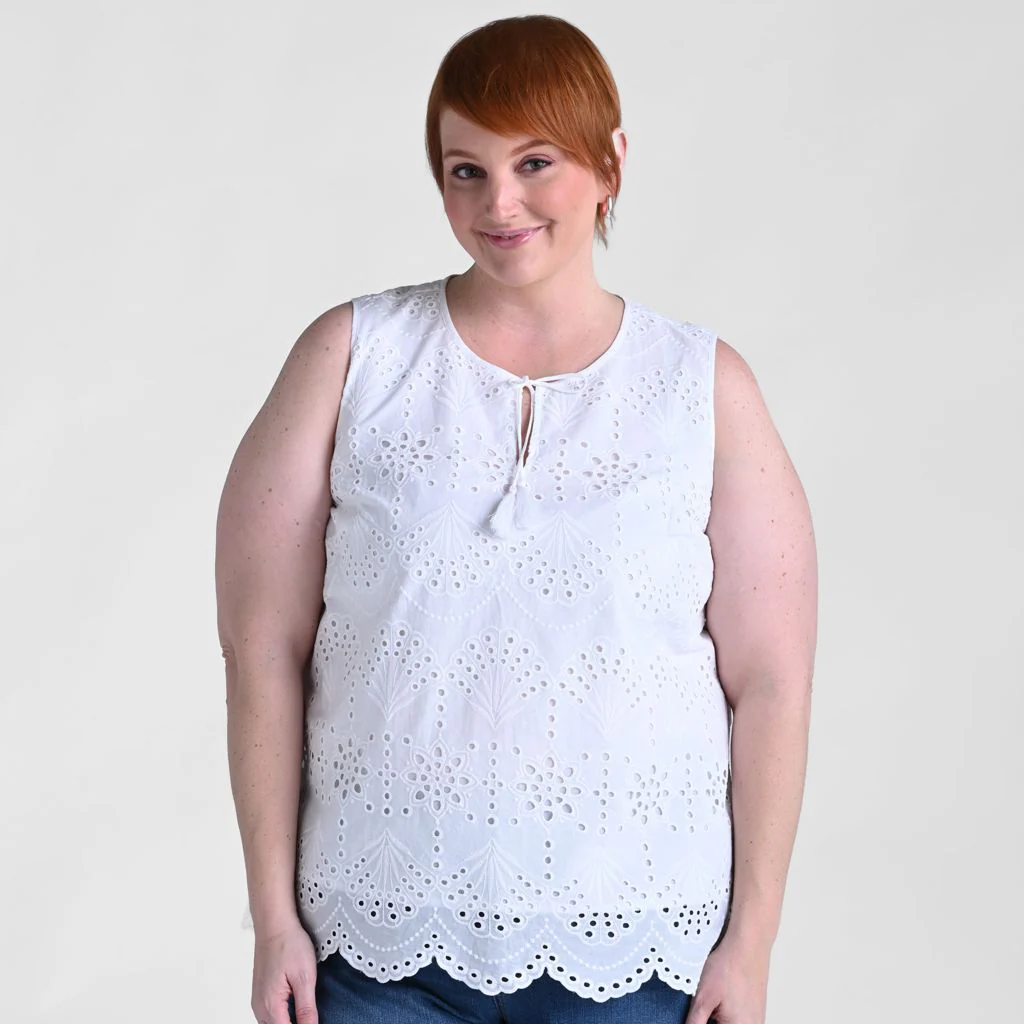Christopher & Banks Eyelet Tie Neck Sleeveless Blouse - Image 5