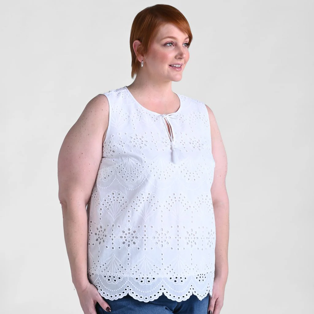 Christopher & Banks Eyelet Tie Neck Sleeveless Blouse - Image 7