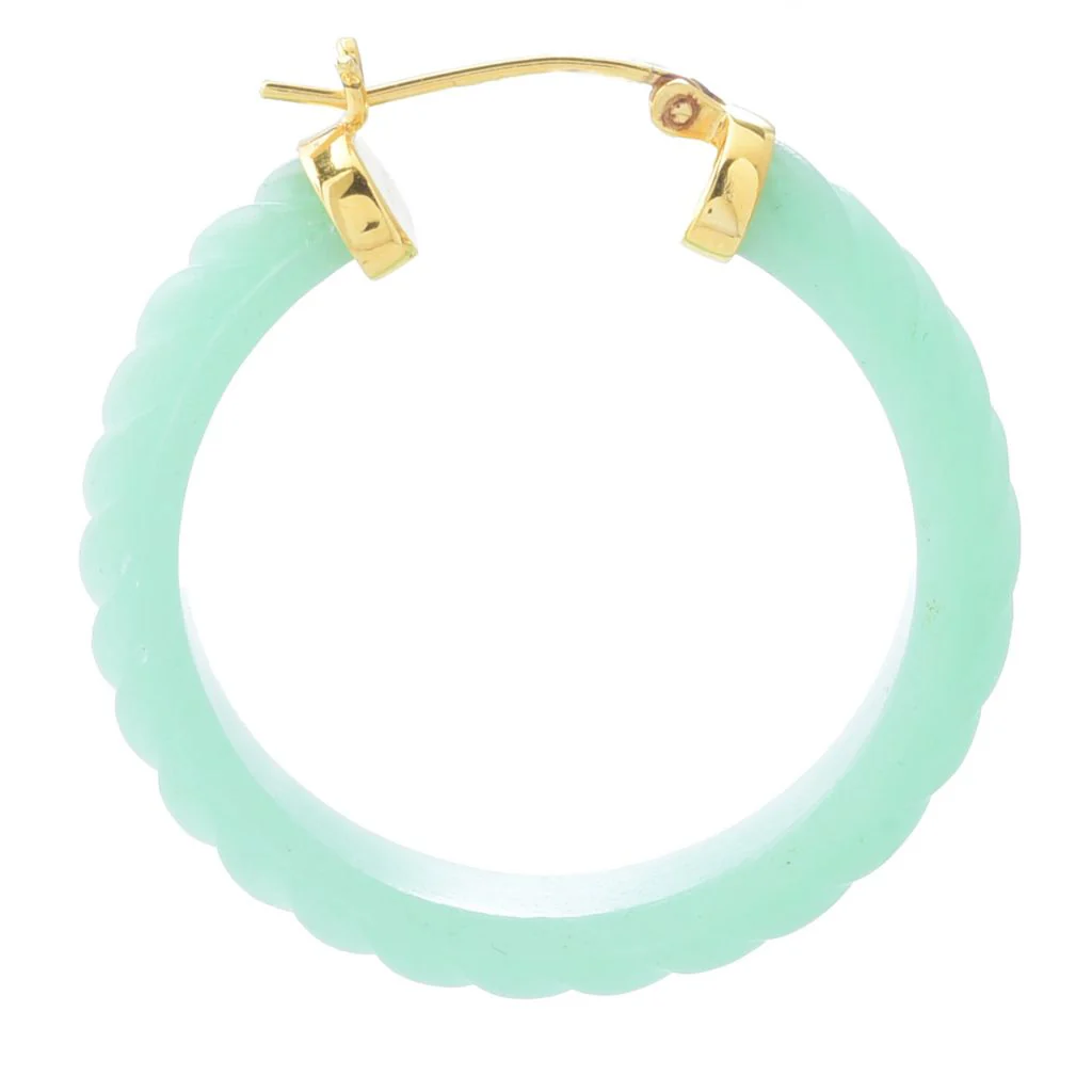 Far East Jewelry 14K Gold Plated 38x8mm Carved Jade 1.5" Hoop Earrings - Image 2