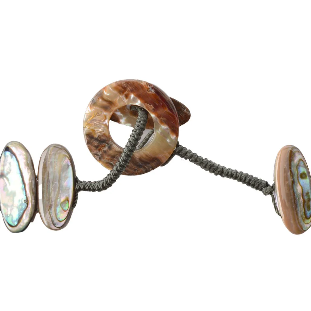 Far East Jewelry Hand Strung Graduated Abalone Strip Toggle Clasp Necklace - Image 2