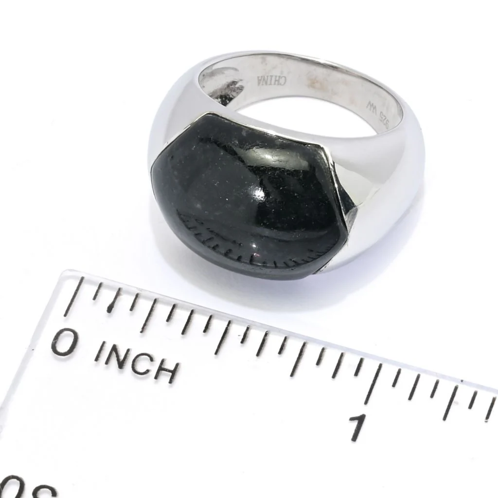 Far East Jewelry Sterling Silver 17x13mm Hexagon Charcoal Jade Ring - Image 2