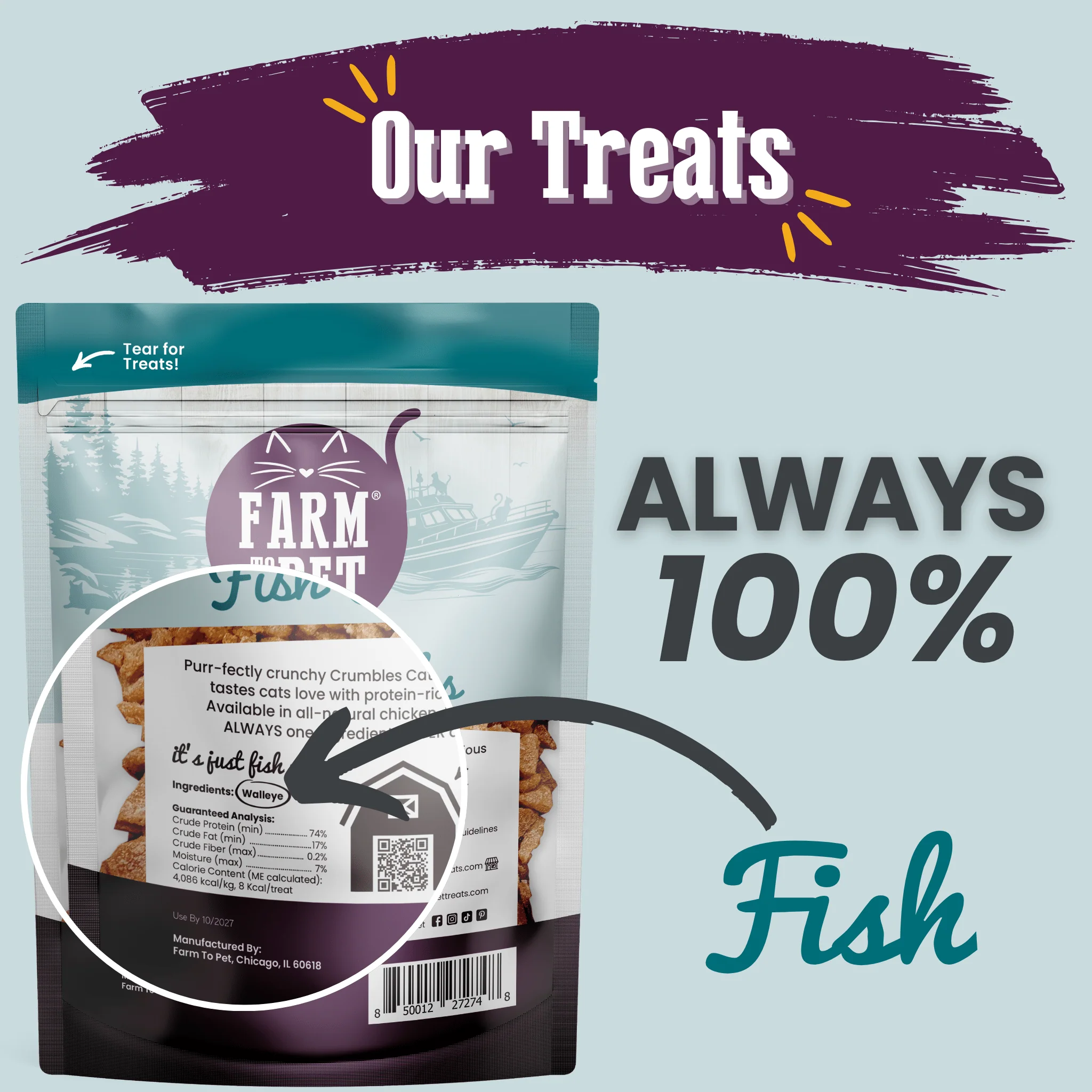 Farm To Pet All-Natural Fish Crumbles Cat Treats - Image 2