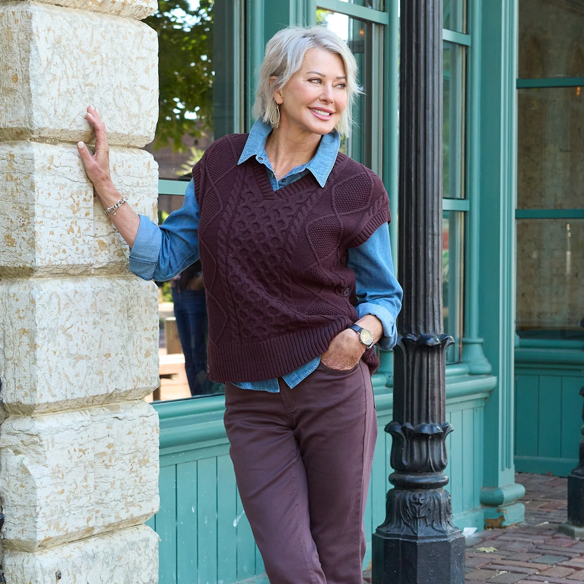 Christopher & Banks Fisherman Stitch Pullover Vest - Image 2