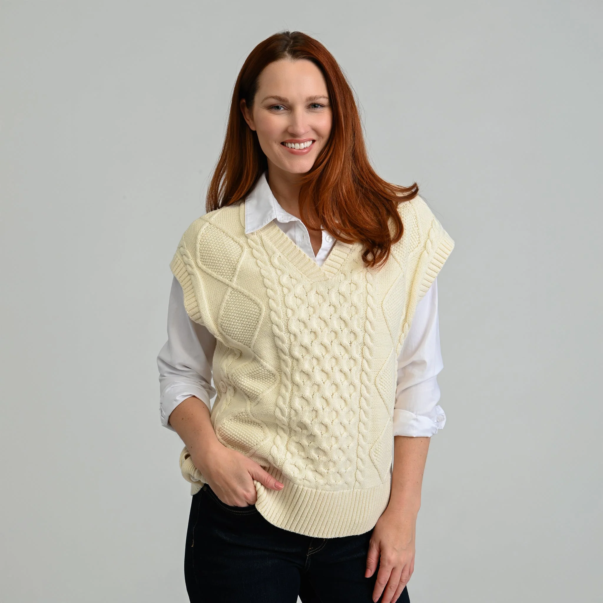 Christopher & Banks Fisherman Stitch Pullover Vest - Image 3