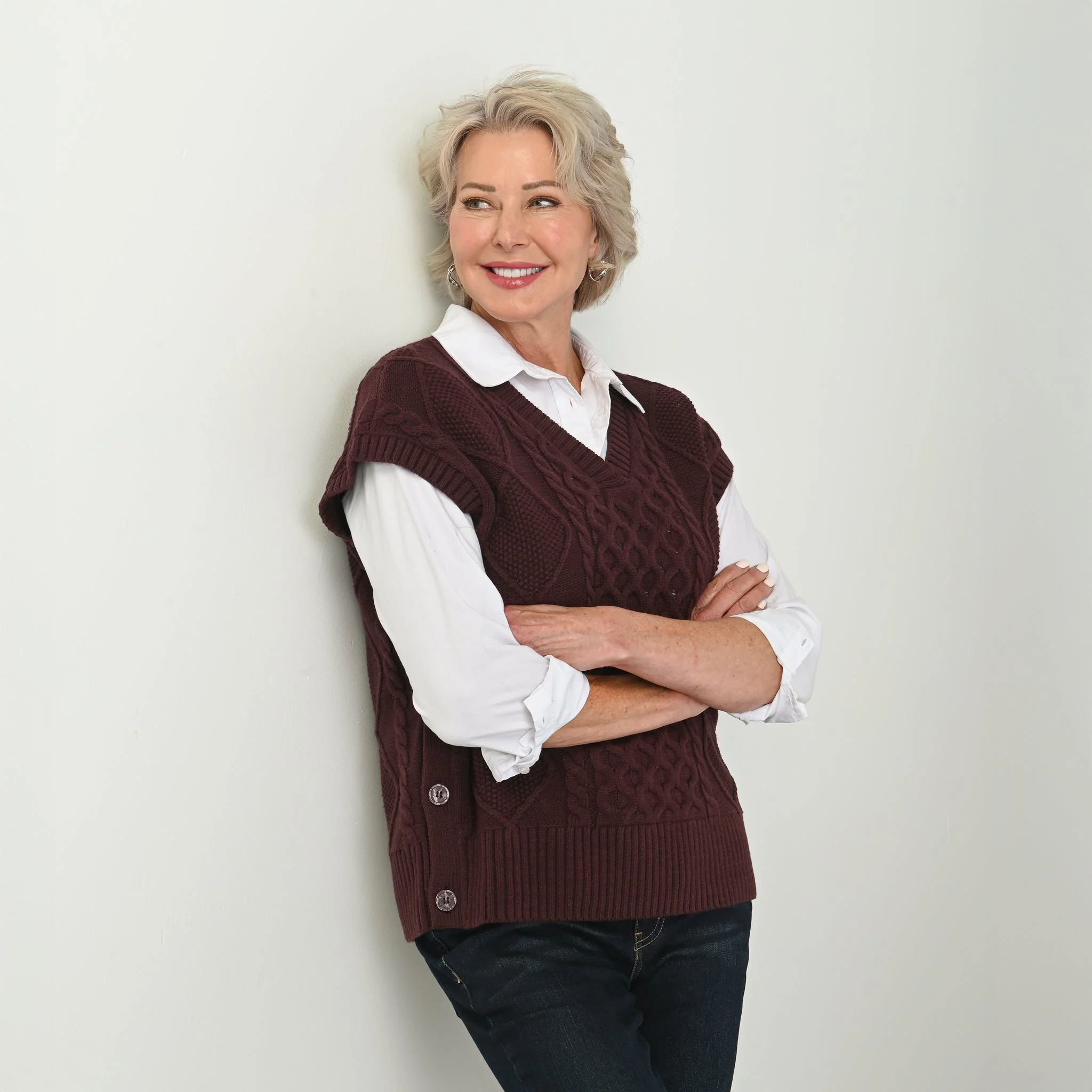 Christopher & Banks Fisherman Stitch Pullover Vest - Image 6