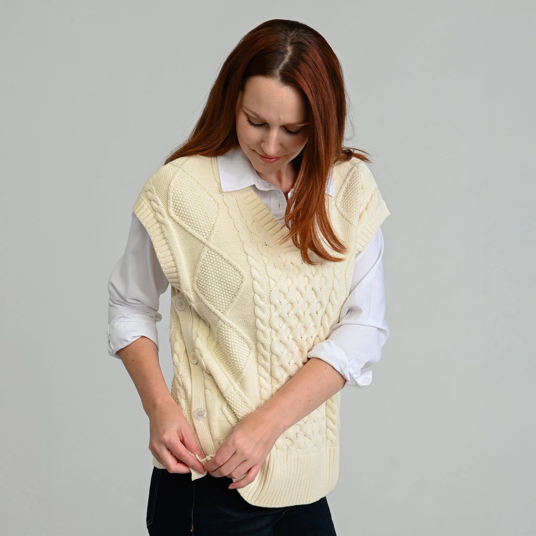 Christopher & Banks Fisherman Stitch Pullover Vest - Image 8