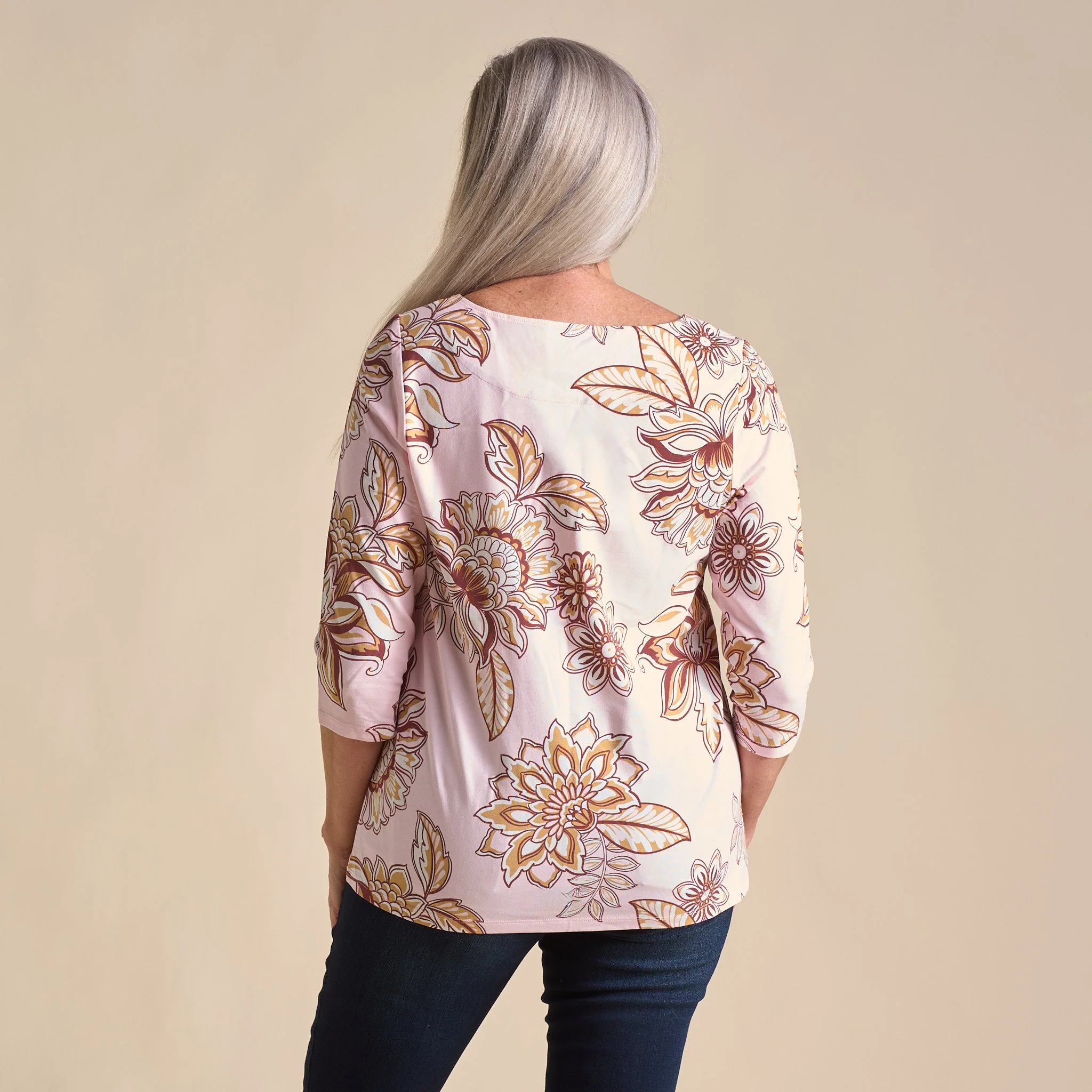 Christopher & Banks Floral Print Boatneck 3/4 Sleeve Tee - Image 3