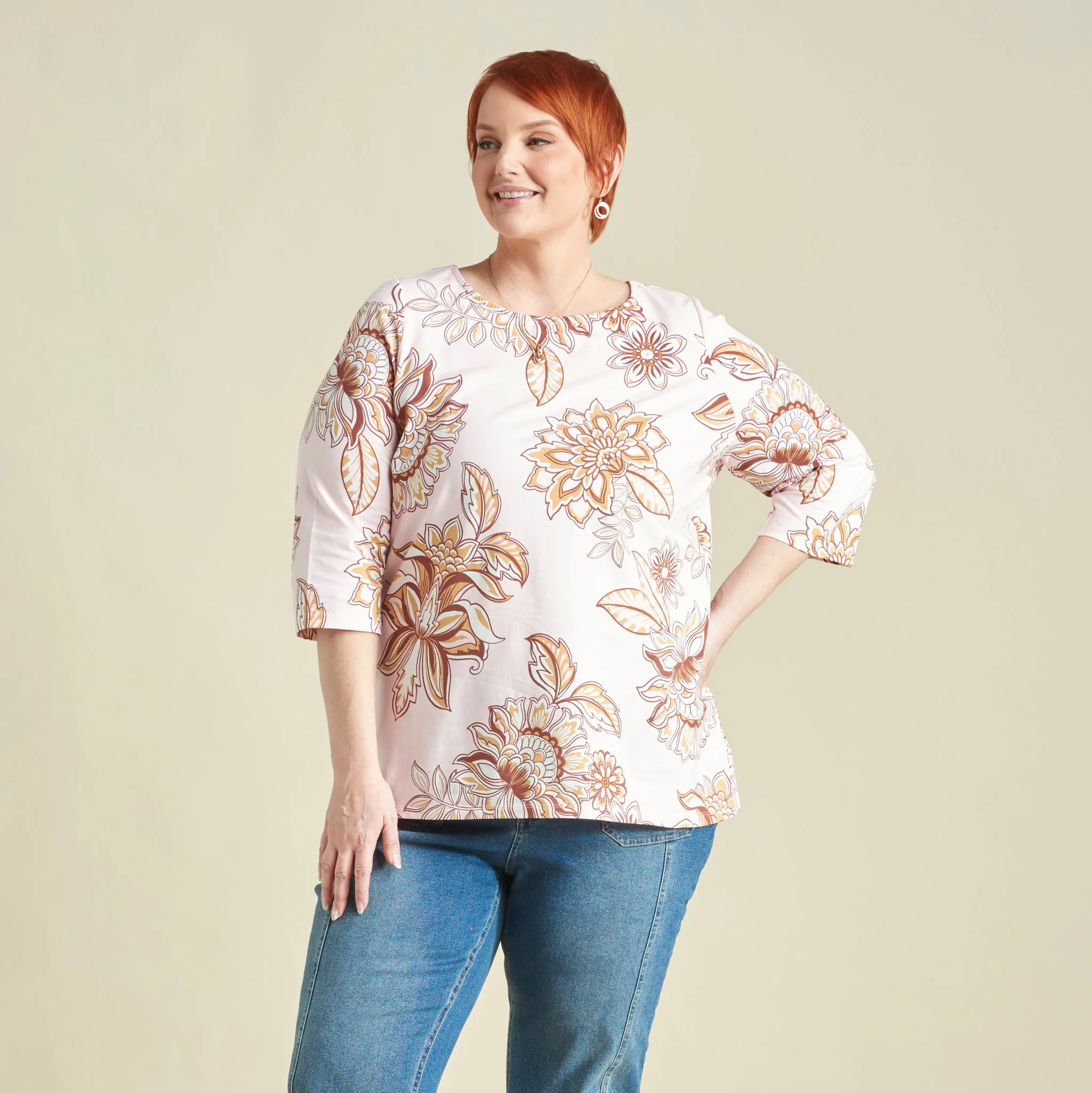 Christopher & Banks Floral Print Boatneck 3/4 Sleeve Tee - Image 5